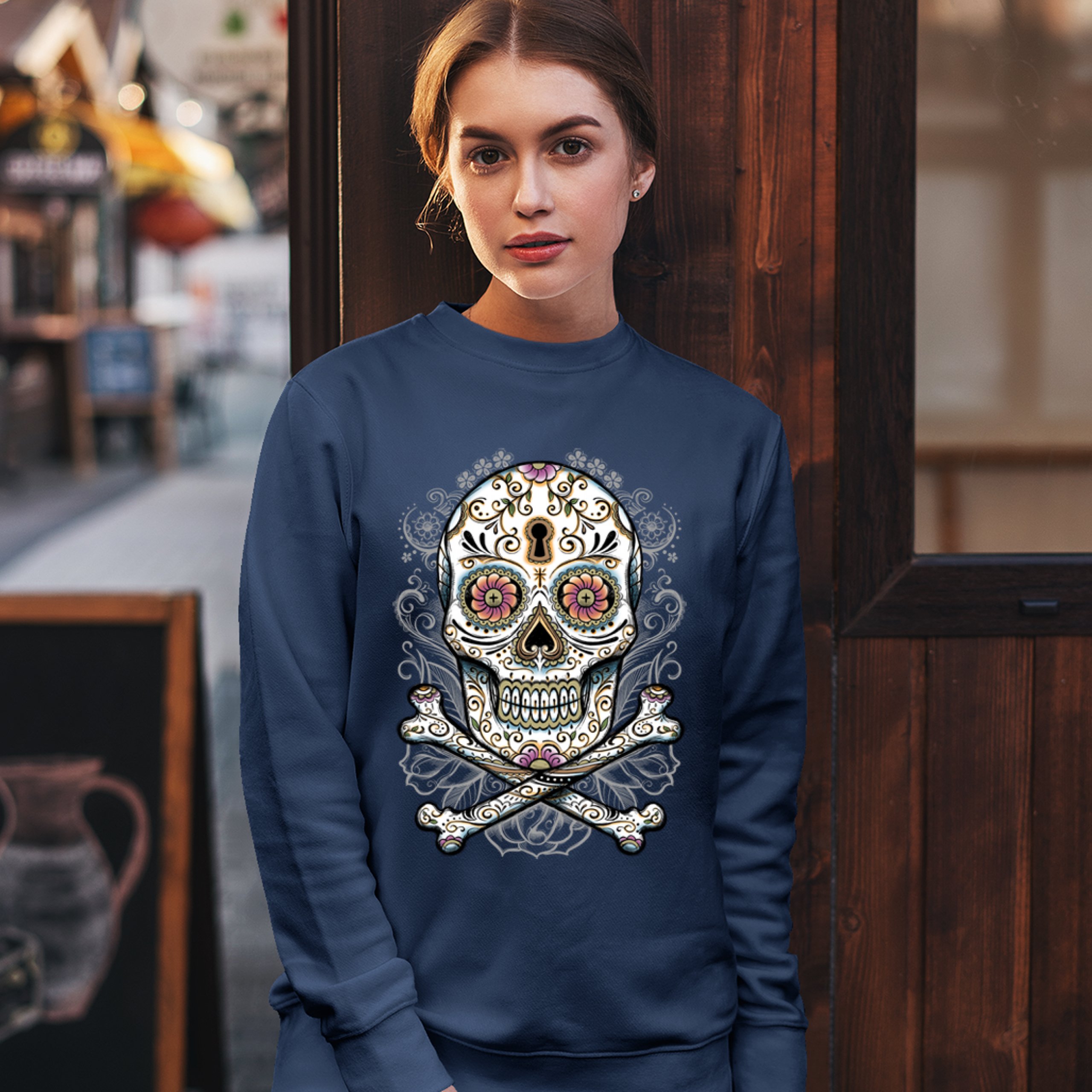 Calavera Sugar Skull Sweatshirt Mexican Day of the Dead Dia de Muertos Crewneck - Picture 26 of 36