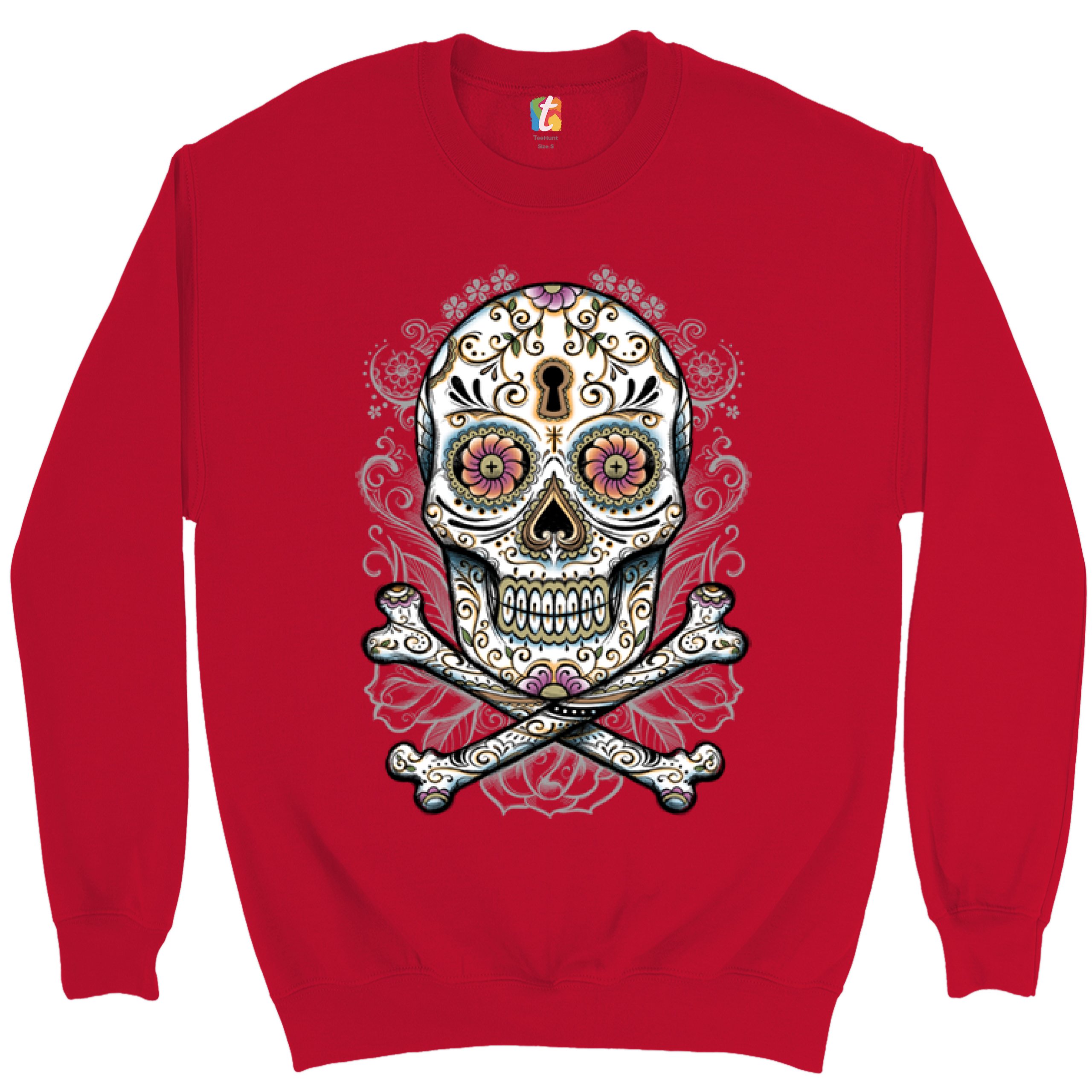 Calavera Sugar Skull Sweatshirt Mexican Day of the Dead Dia de Muertos Crewneck - Picture 12 of 36