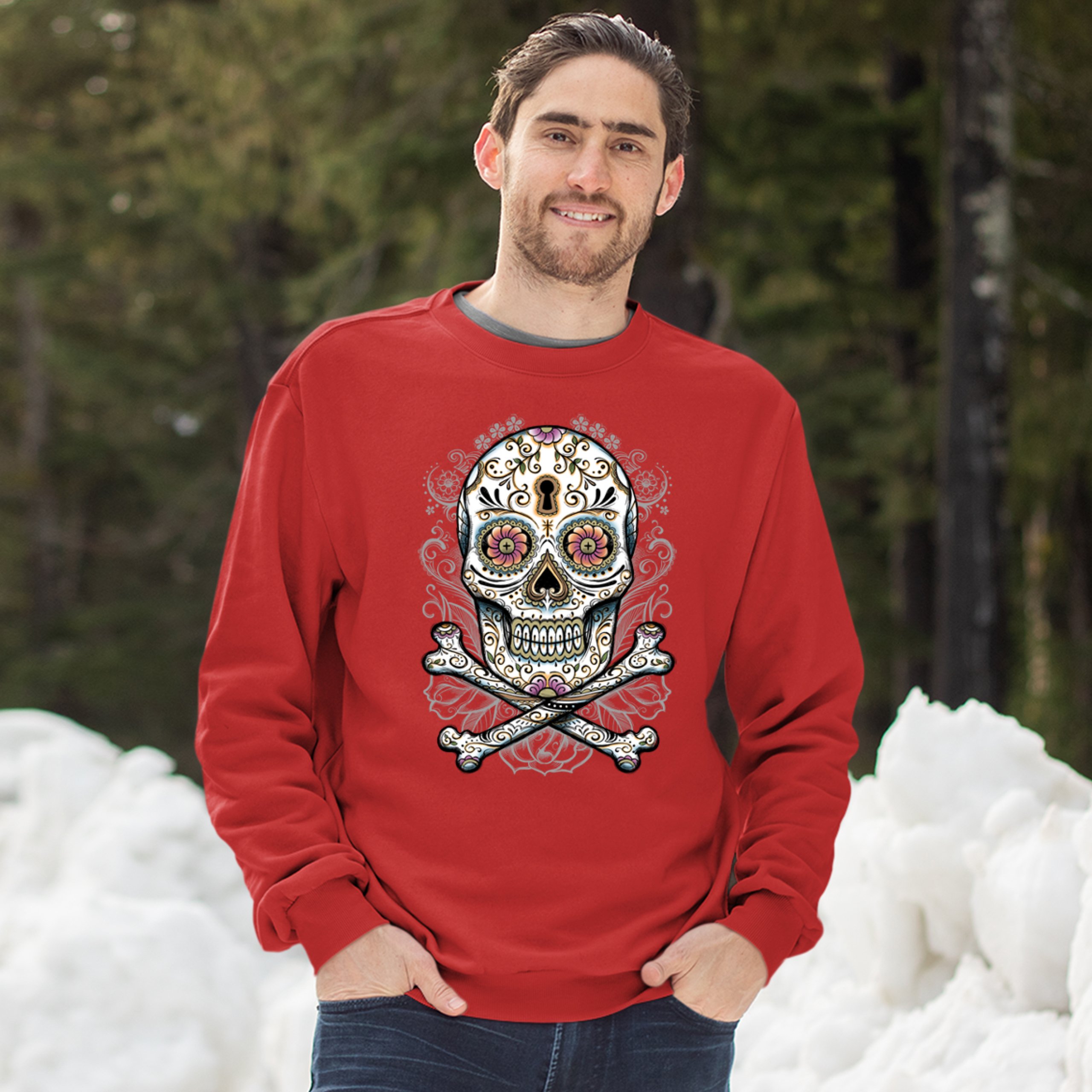 Calavera Sugar Skull Sweatshirt Mexican Day of the Dead Dia de Muertos Crewneck - Picture 15 of 36