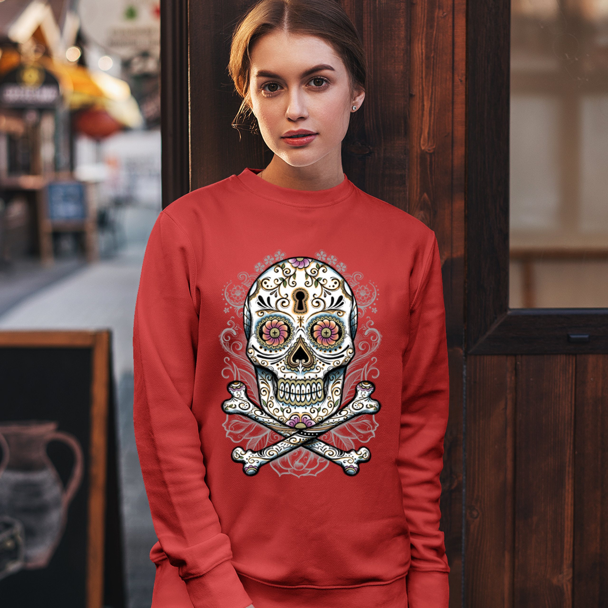 Calavera Sugar Skull Sweatshirt Mexican Day of the Dead Dia de Muertos Crewneck - Picture 16 of 36
