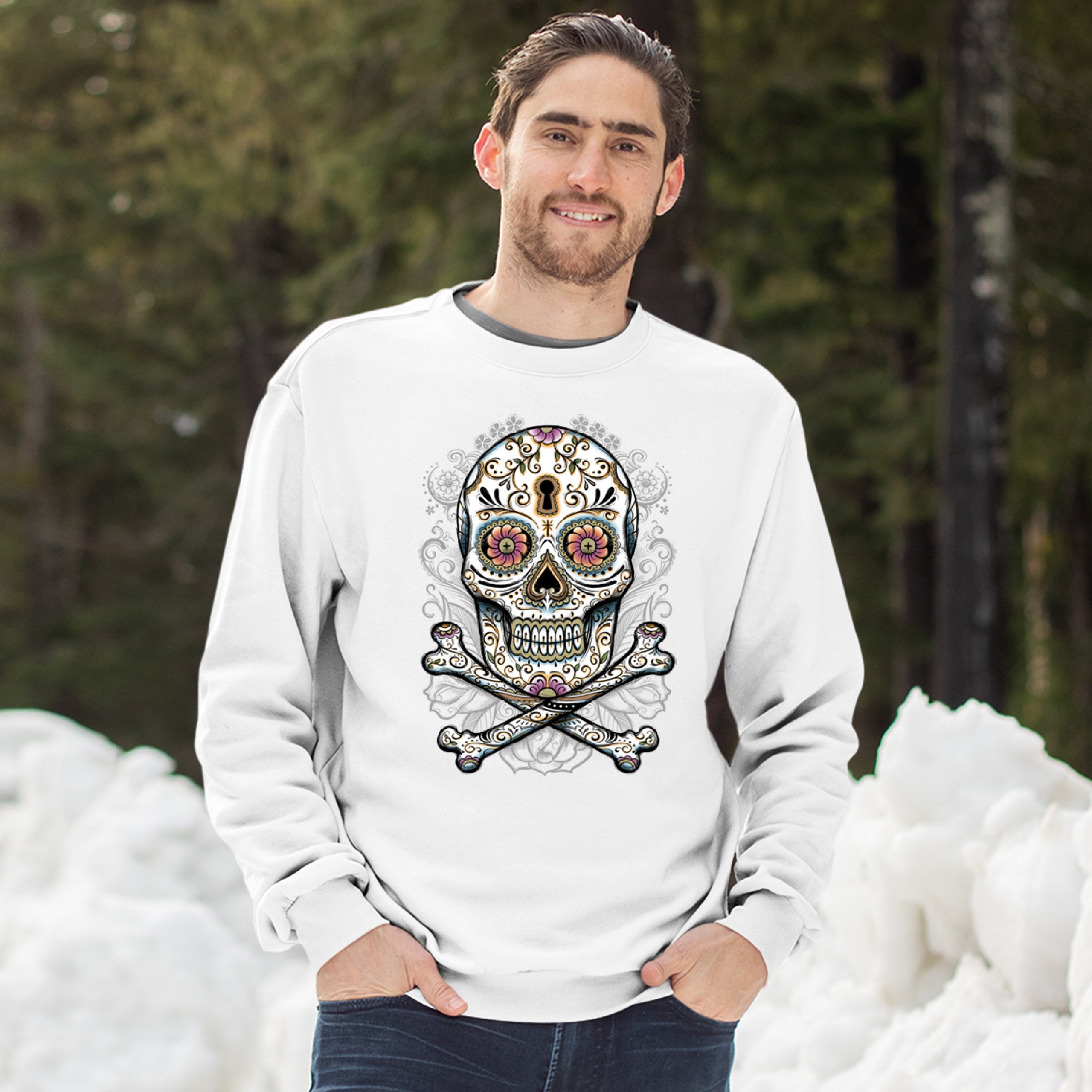 Calavera Sugar Skull Sweatshirt Mexican Day of the Dead Dia de Muertos Crewneck - Picture 20 of 36