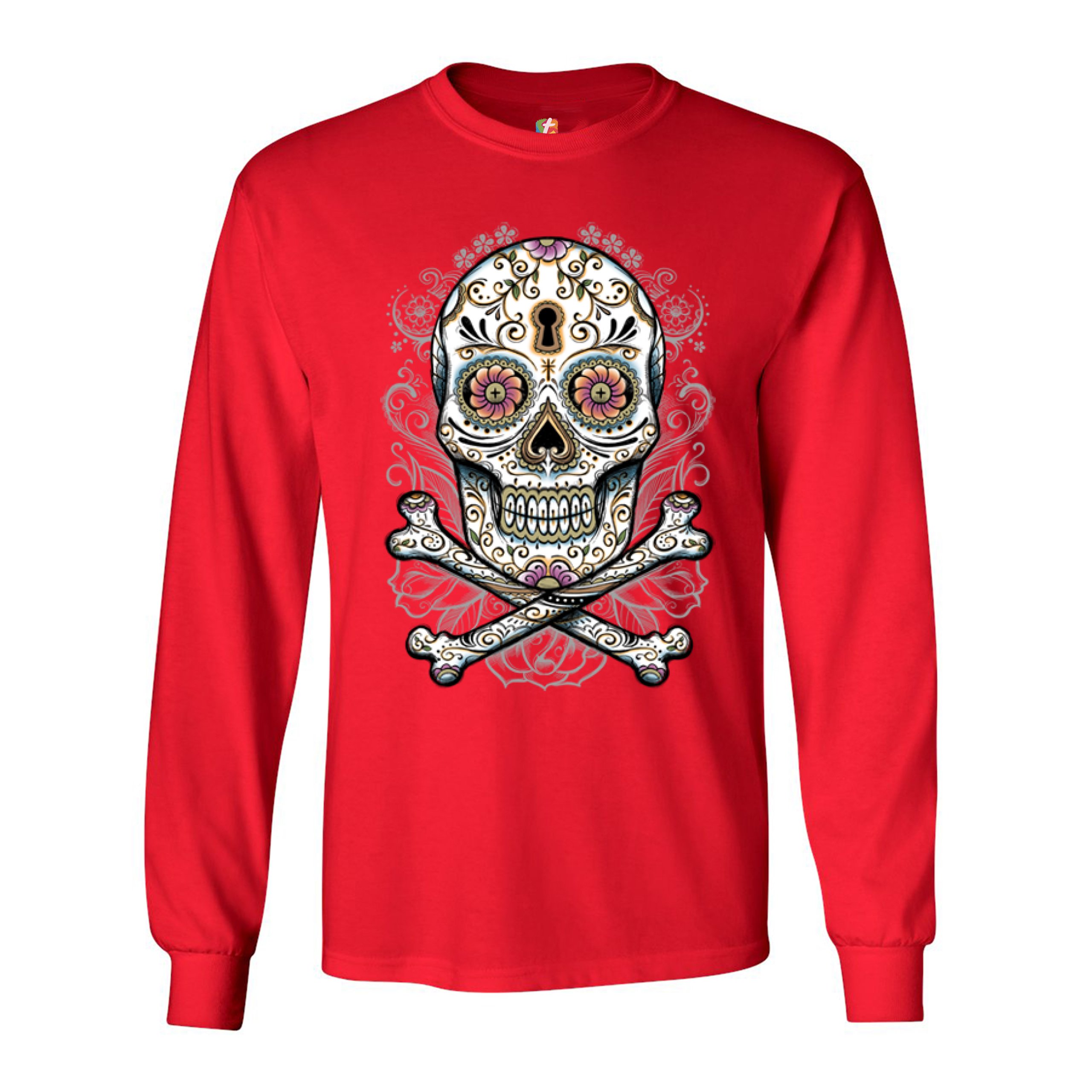 Calavera Sugar Skull Long Sleeve T-shirt Mexican Day of the Dead Dia de ...