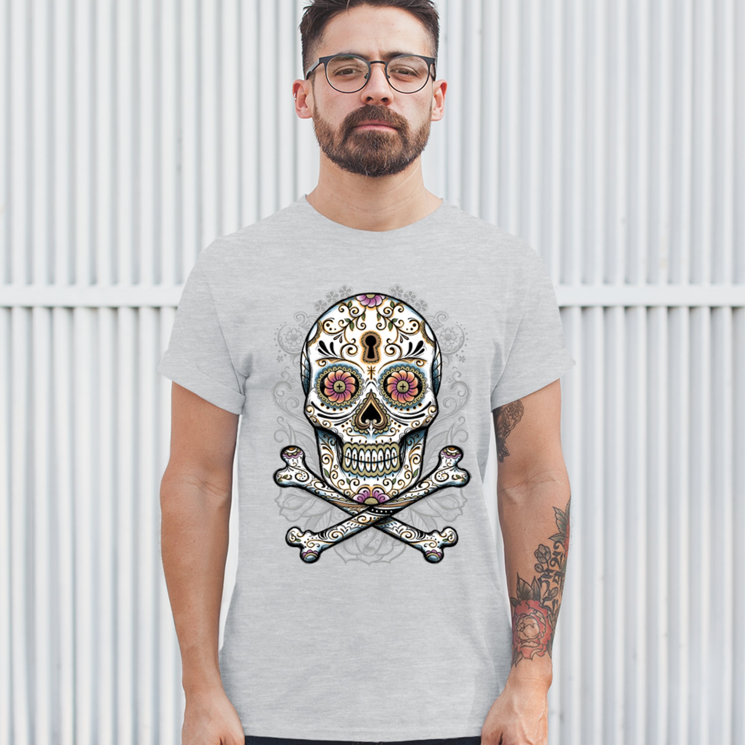 Calavera Sugar Skull T-shirt Mexican Day of the Dead Dia de Muertos Men's Tee - Picture 41 of 65