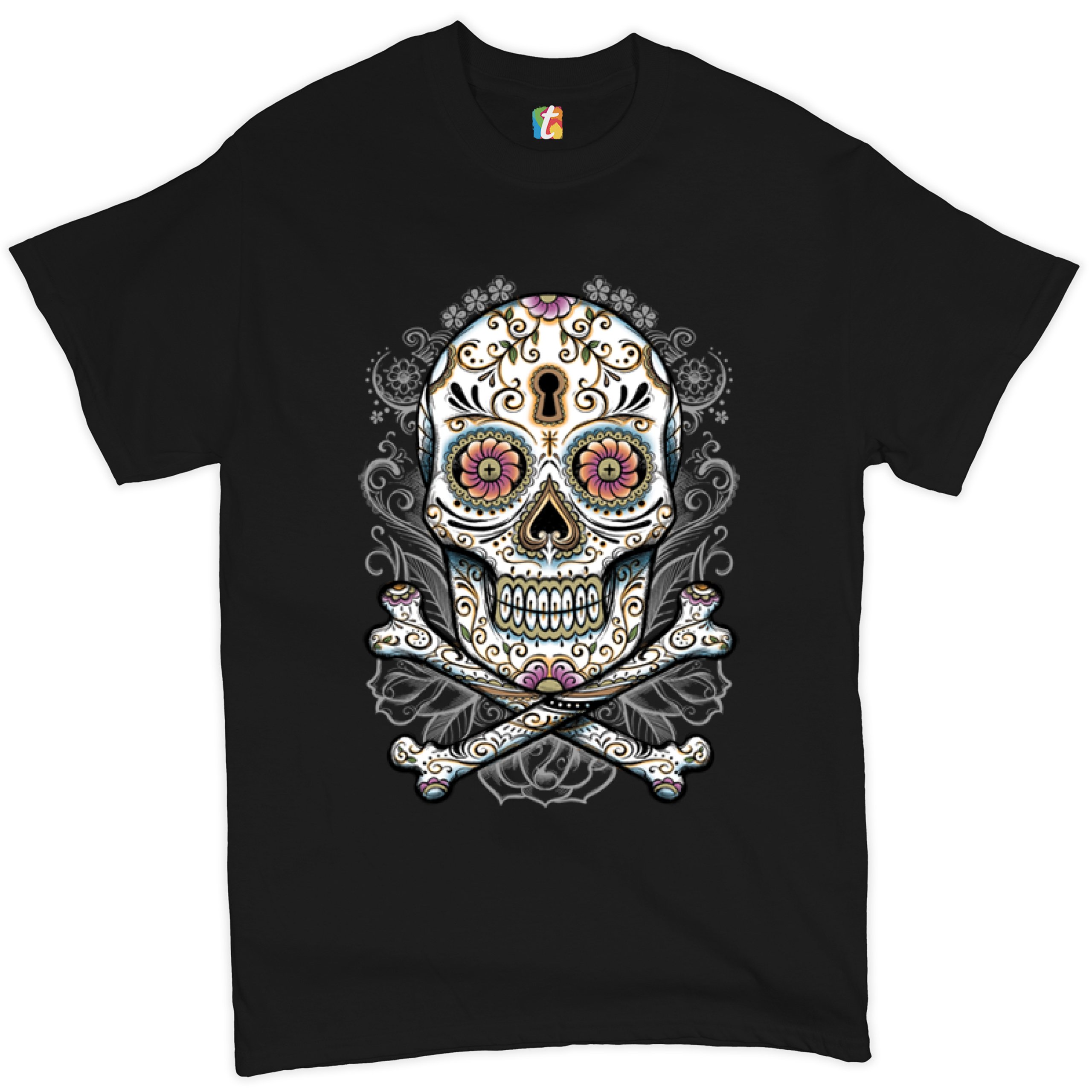 Calavera Sugar Skull T-shirt Mexican Day of the Dead Dia de Muertos Men's Tee - Picture 2 of 65