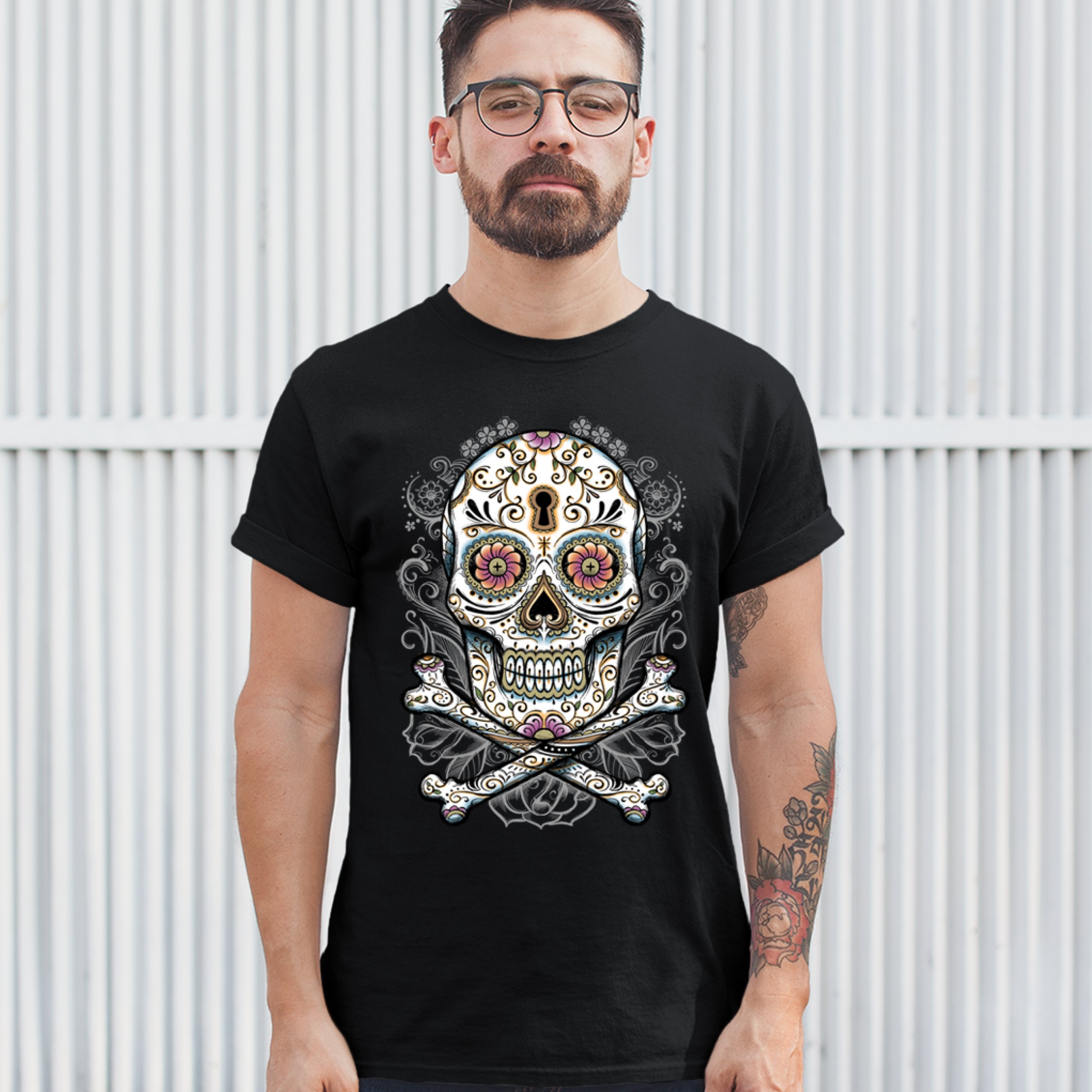 Calavera Sugar Skull T-shirt Mexican Day of the Dead Dia de Muertos Men's Tee - Picture 5 of 65
