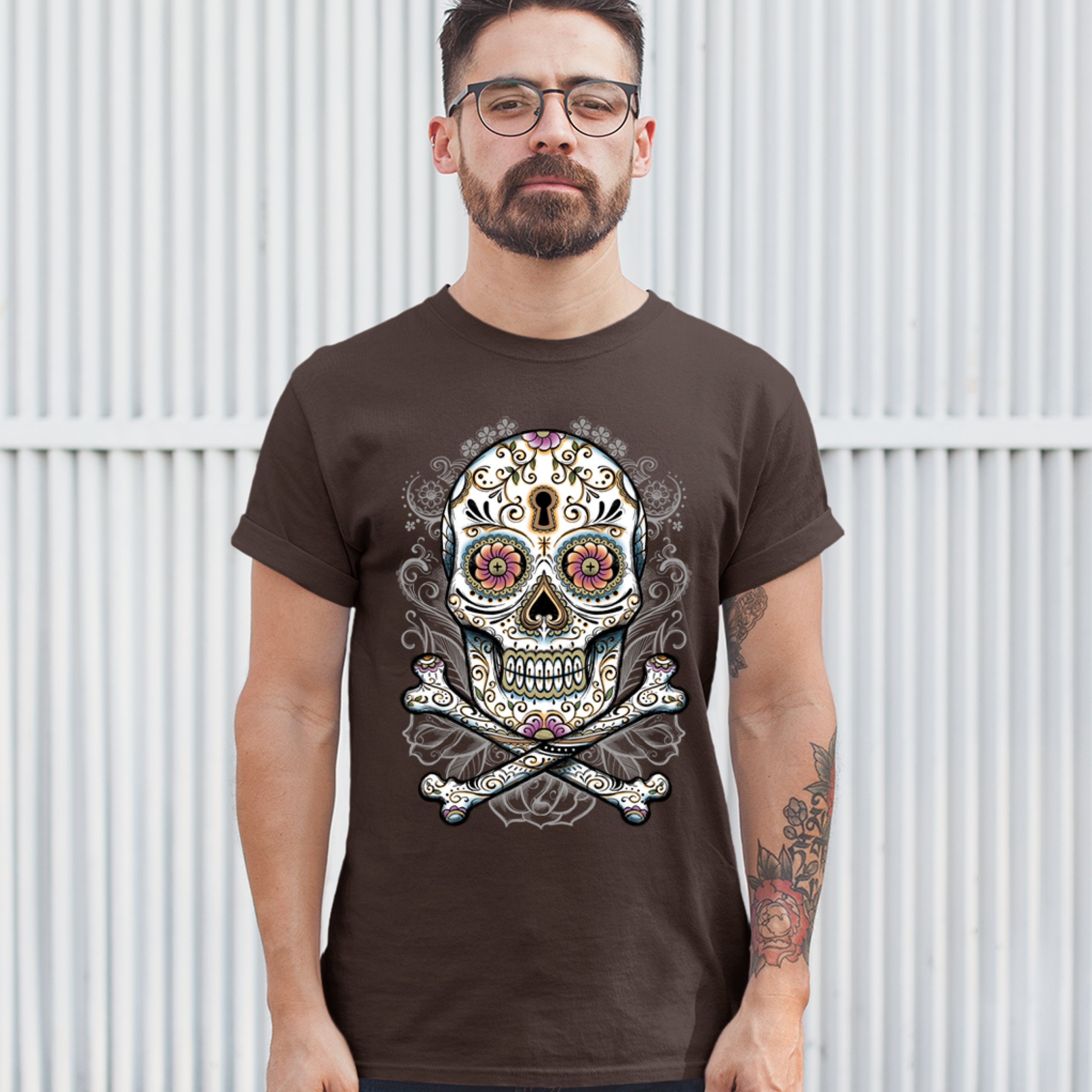 Calavera Sugar Skull T-shirt Mexican Day of the Dead Dia de Muertos Men's Tee - Picture 45 of 65