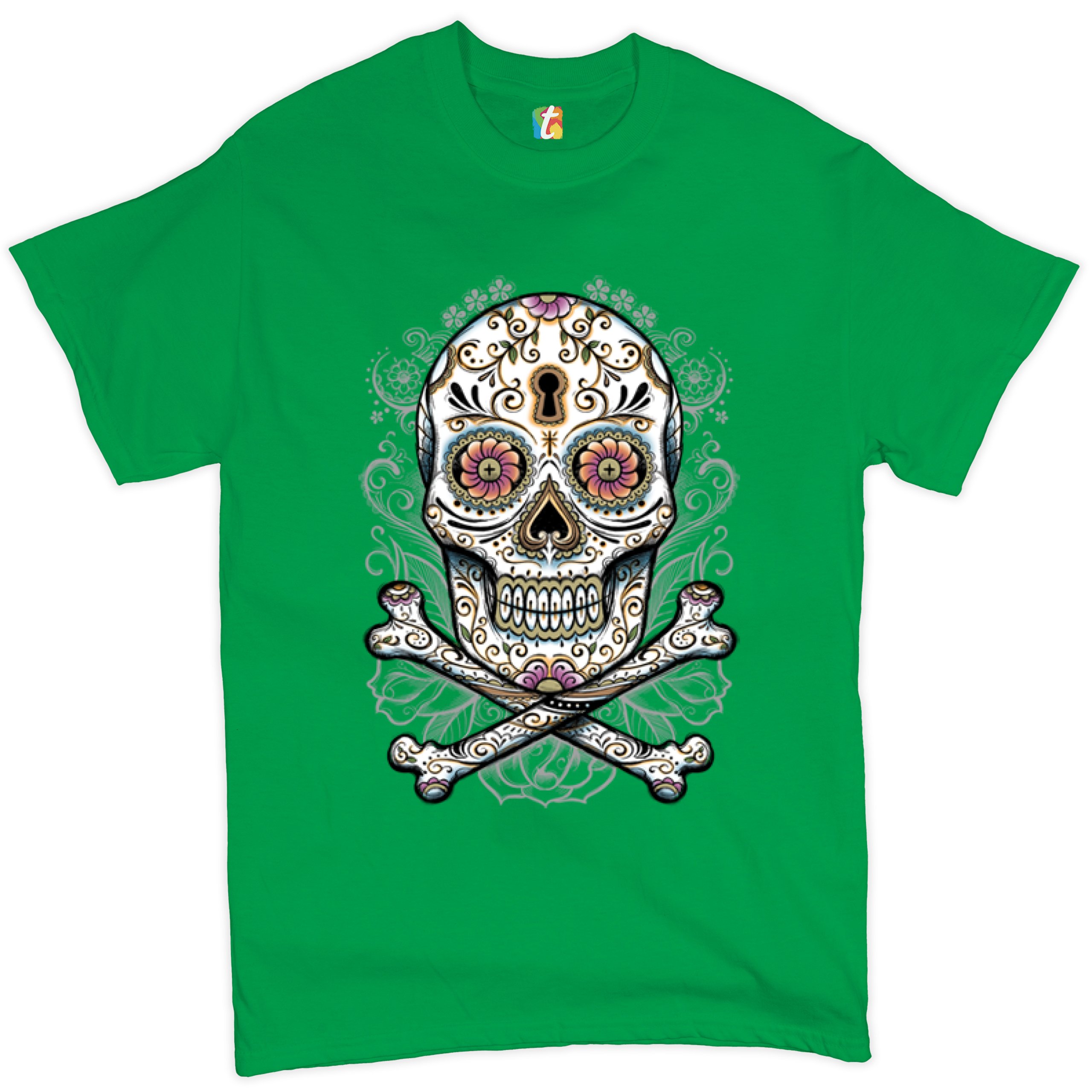 Calavera Sugar Skull T-shirt Mexican Day of the Dead Dia de Muertos Men's Tee - Picture 34 of 65