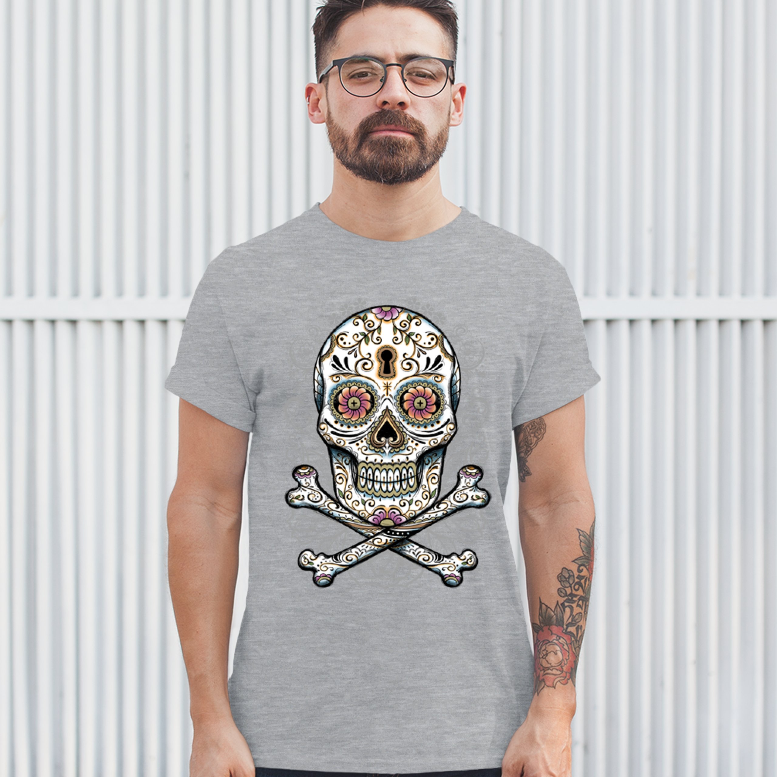 Calavera Sugar Skull T-shirt Mexican Day of the Dead Dia de Muertos Men's Tee - Picture 9 of 65