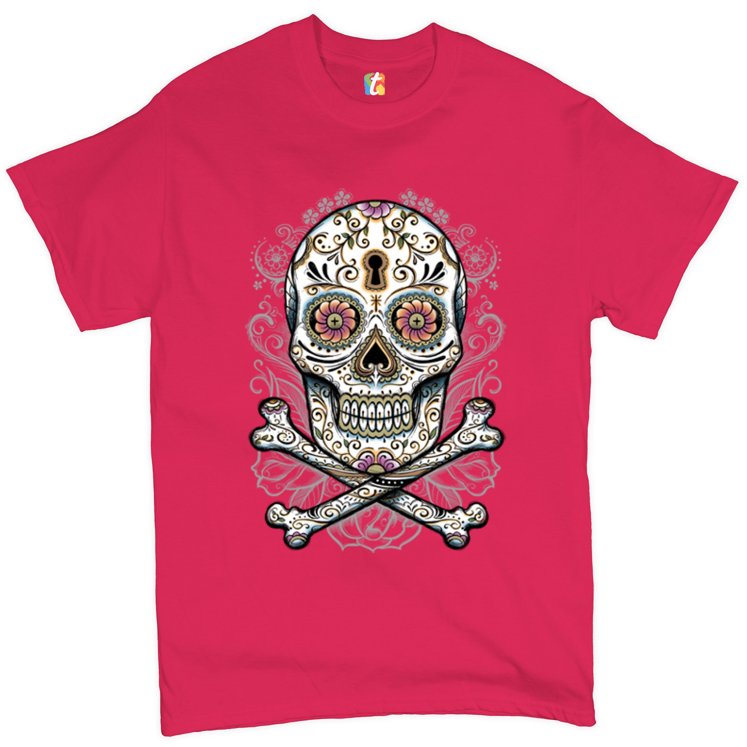 Calavera Sugar Skull T-shirt Mexican Day of the Dead Dia de Muertos Men's Tee - Picture 14 of 65