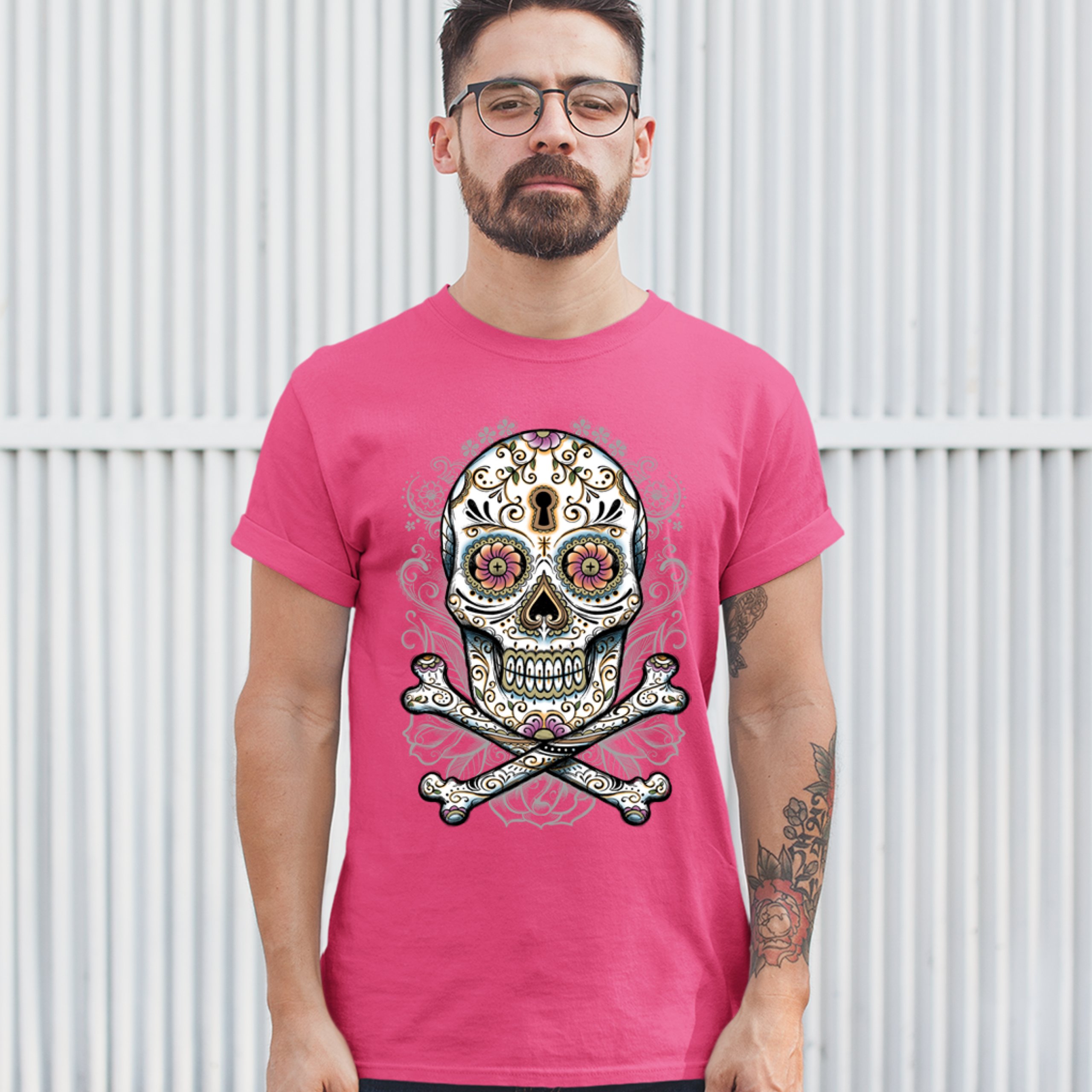 Calavera Sugar Skull T-shirt Mexican Day of the Dead Dia de Muertos Men's Tee - Picture 17 of 65