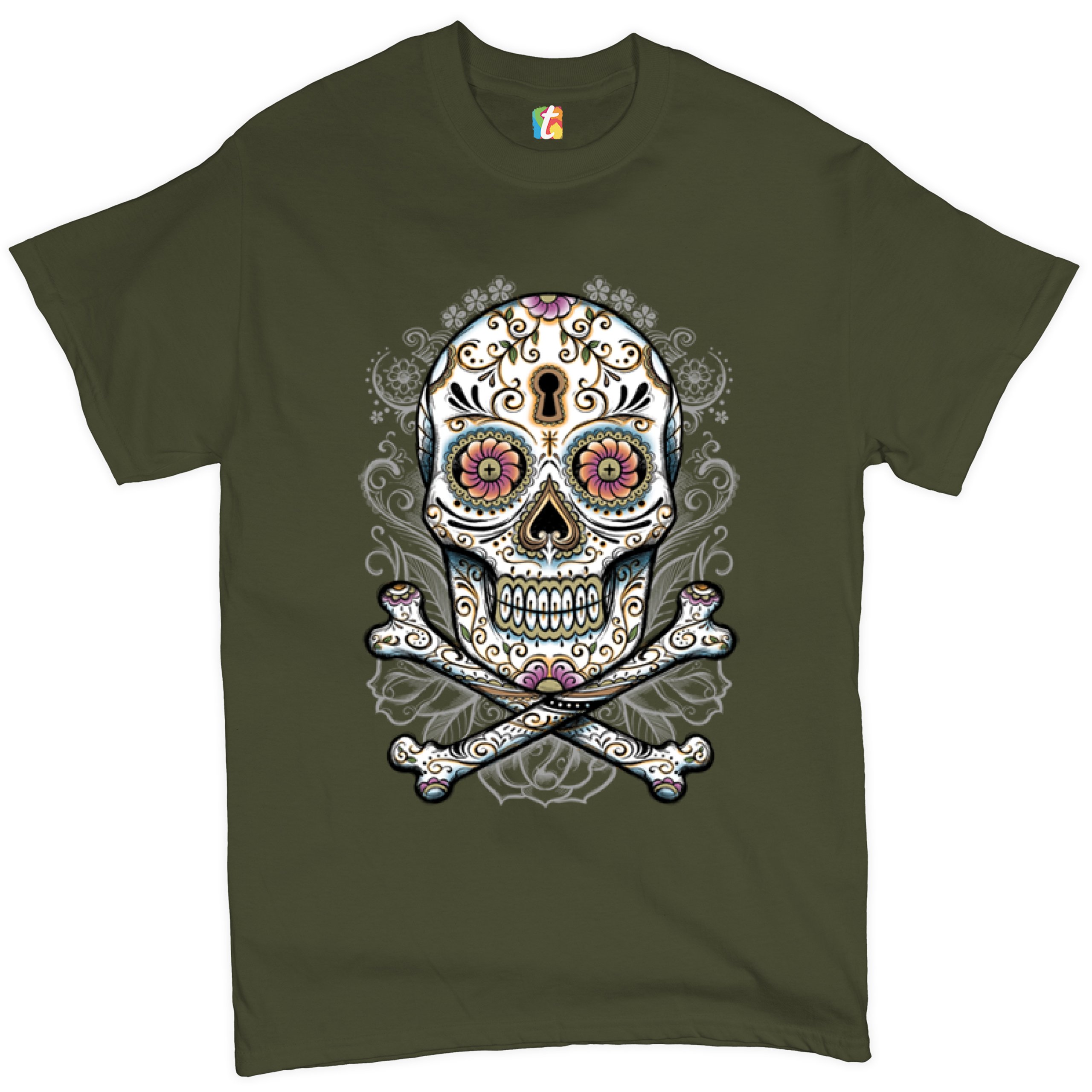 Calavera Sugar Skull T-shirt Mexican Day of the Dead Dia de Muertos Men's Tee - Picture 54 of 65