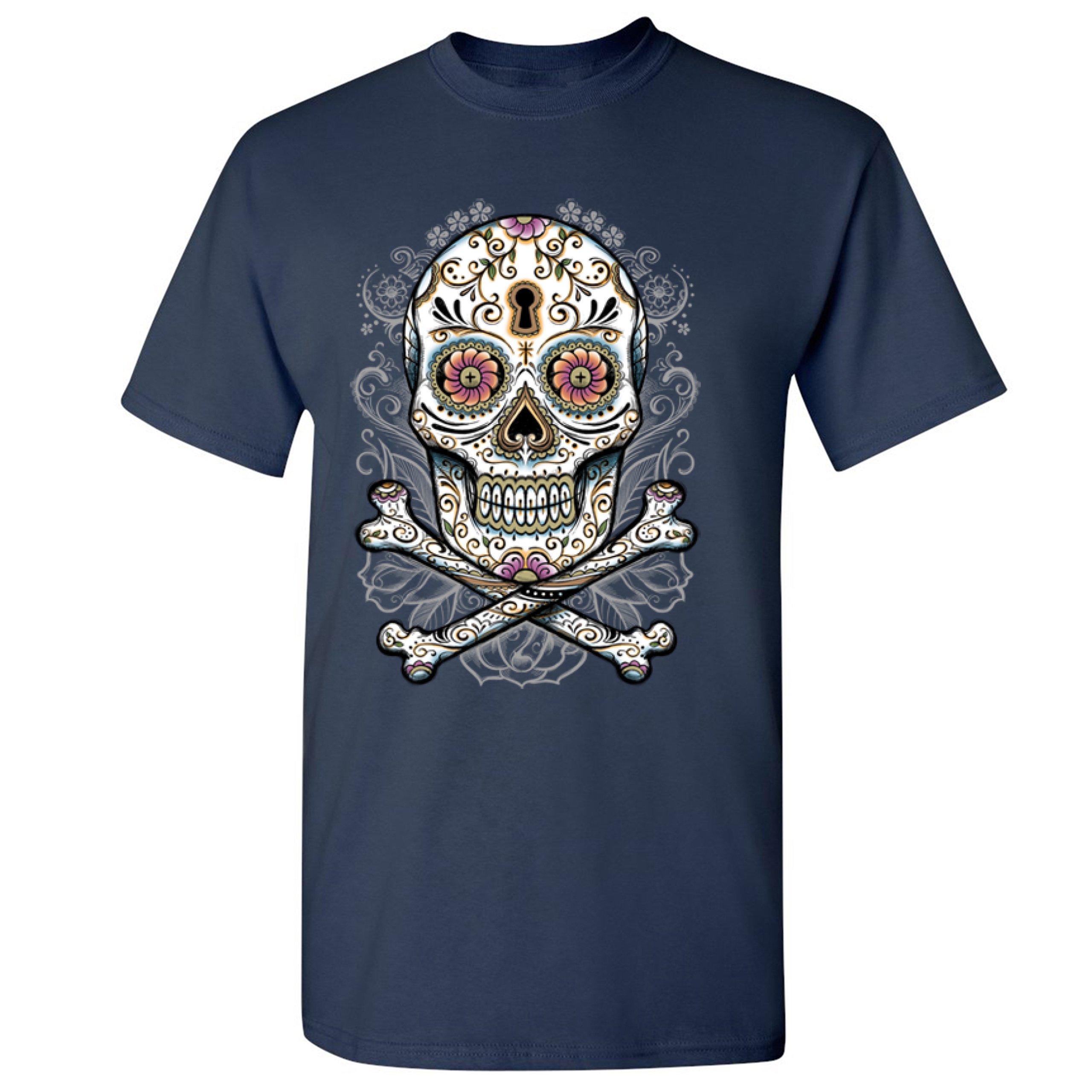Calavera Sugar Skull T-shirt Mexican Day of the Dead Dia de Muertos Men's Tee - Picture 31 of 65
