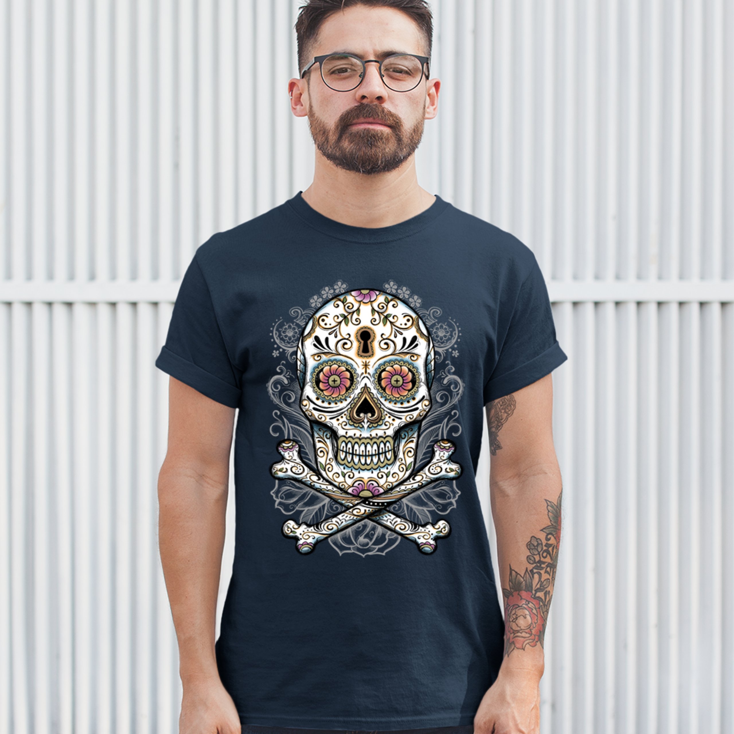 Calavera Sugar Skull T-shirt Mexican Day of the Dead Dia de Muertos Men's Tee - Picture 33 of 65