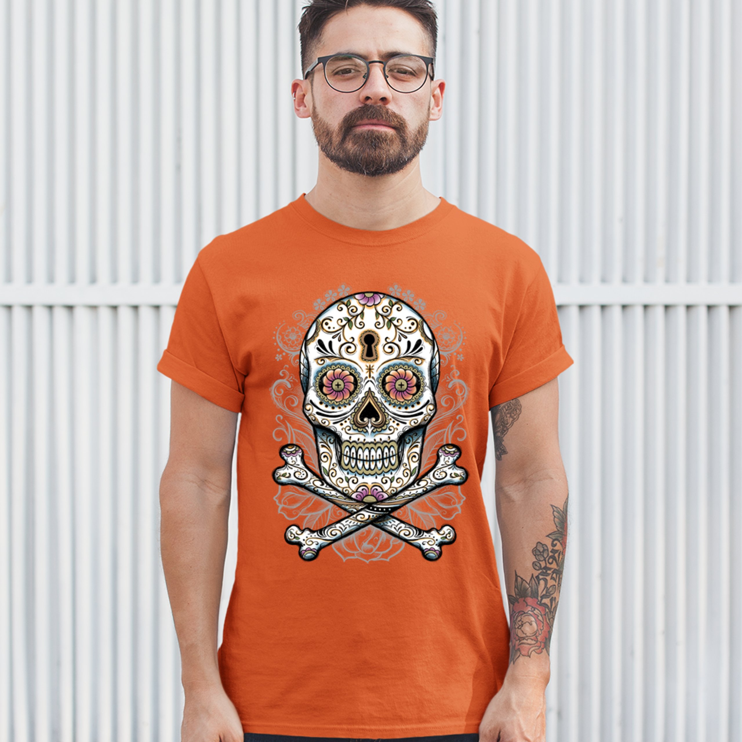 Calavera Sugar Skull T-shirt Mexican Day of the Dead Dia de Muertos Men's Tee - Picture 13 of 65