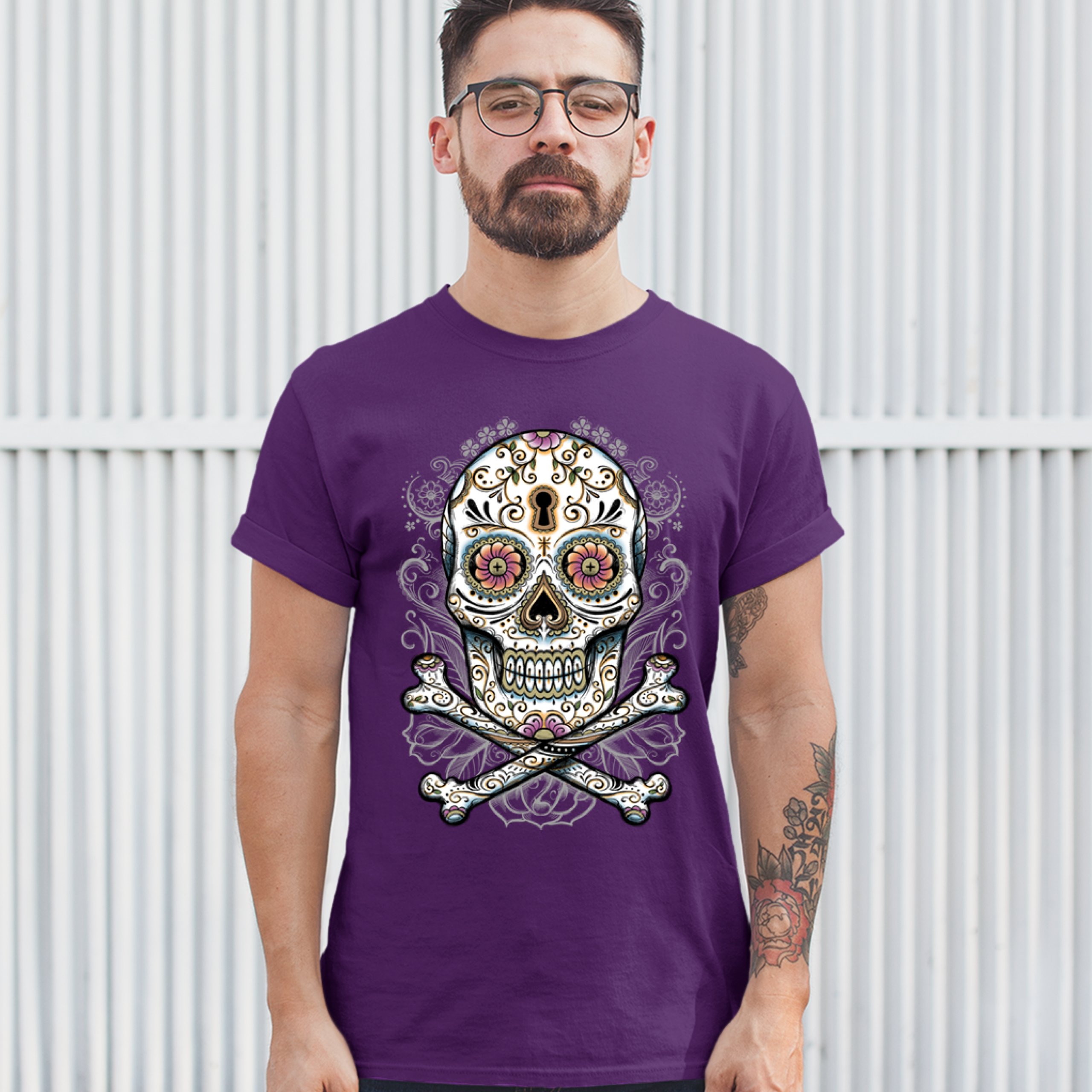 Calavera Sugar Skull T-shirt Mexican Day of the Dead Dia de Muertos Men's Tee - Picture 21 of 65