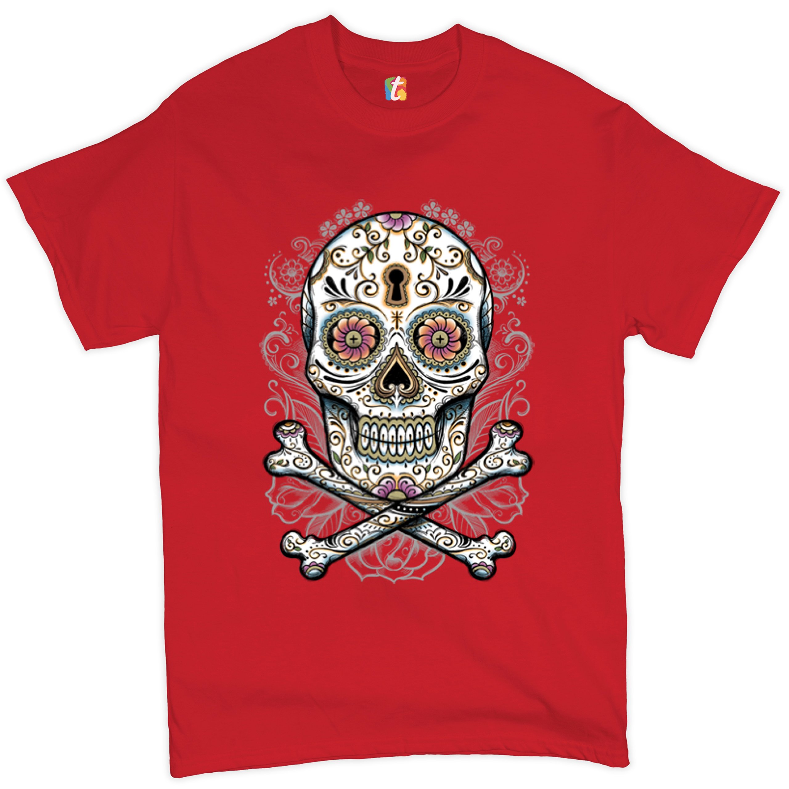 Calavera Sugar Skull T-shirt Mexican Day of the Dead Dia de Muertos Men's Tee - Picture 22 of 65