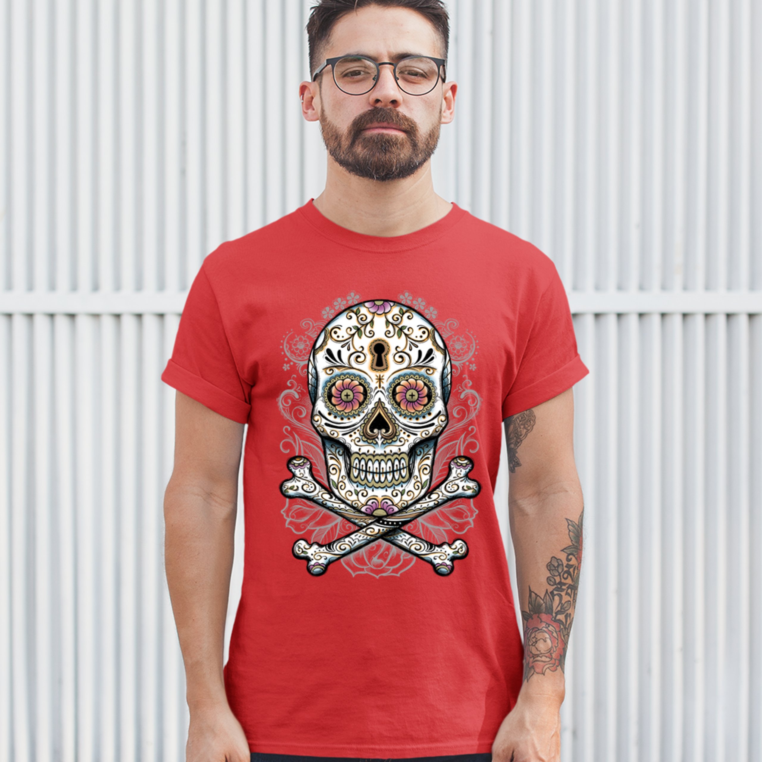Calavera Sugar Skull T-shirt Mexican Day of the Dead Dia de Muertos Men's Tee - Picture 25 of 65