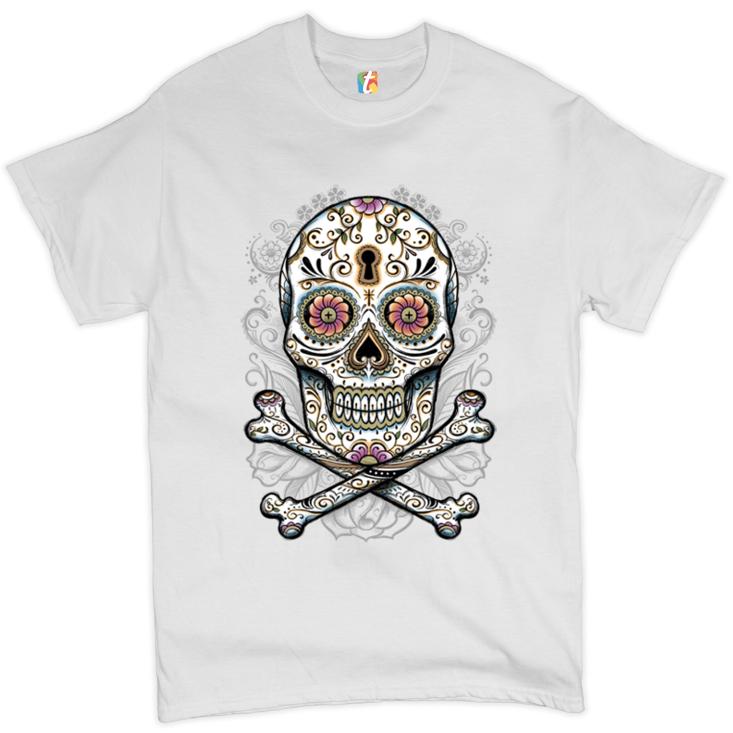 Calavera Sugar Skull T-shirt Mexican Day of the Dead Dia de Muertos Men's Tee - Picture 26 of 65