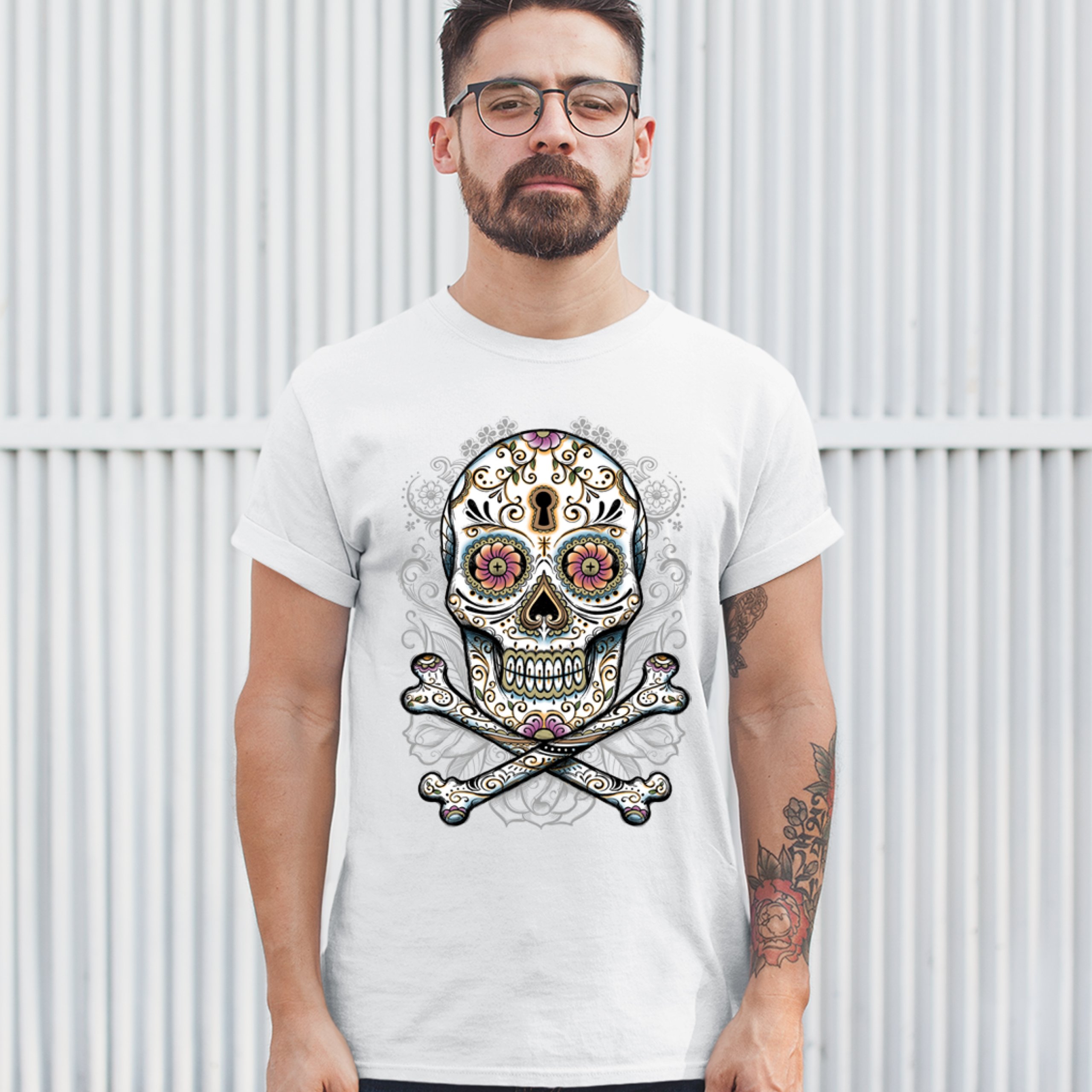 Calavera Sugar Skull T-shirt Mexican Day of the Dead Dia de Muertos Men's Tee - Picture 29 of 65