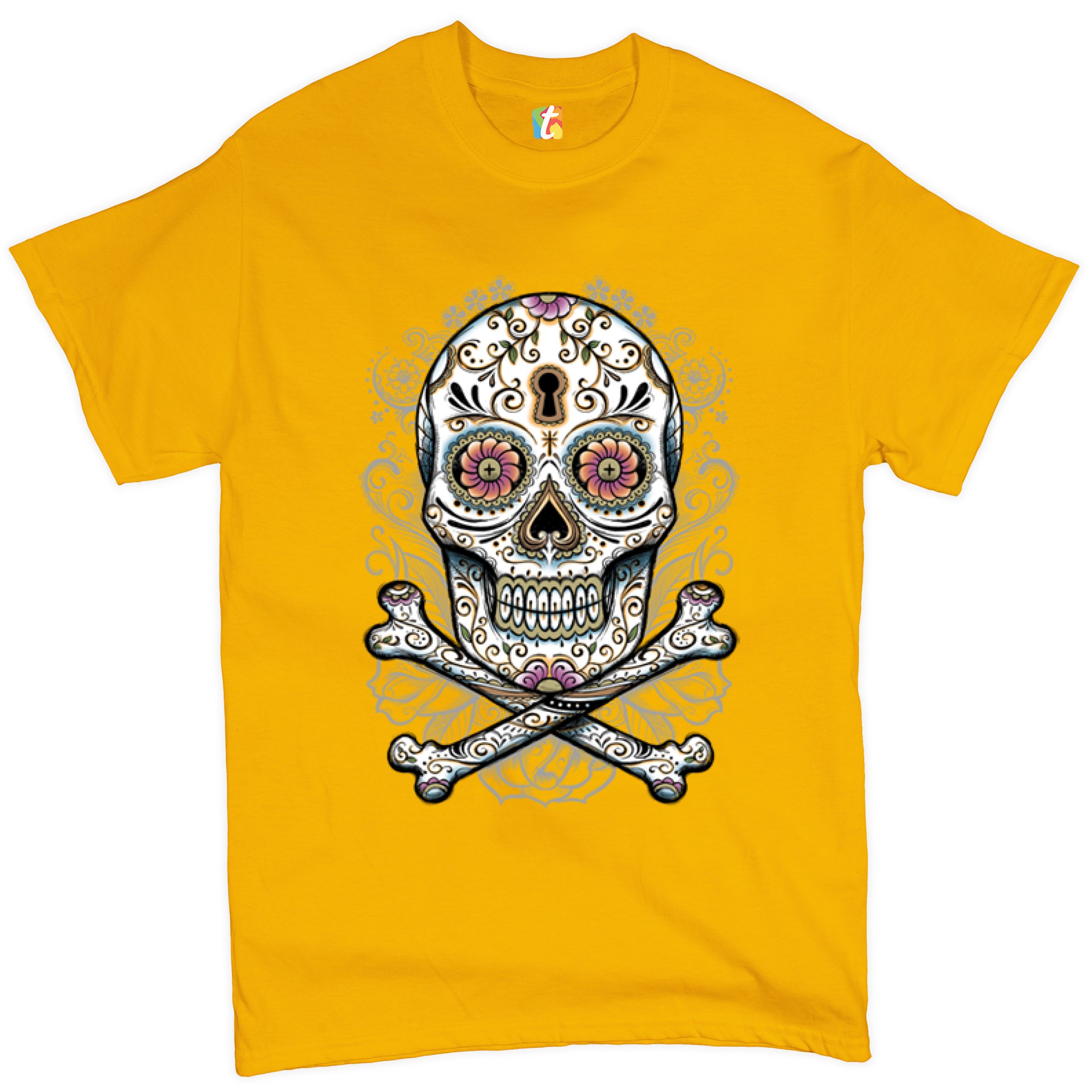 Calavera Sugar Skull T-shirt Mexican Day of the Dead Dia de Muertos Men's Tee - Picture 62 of 65