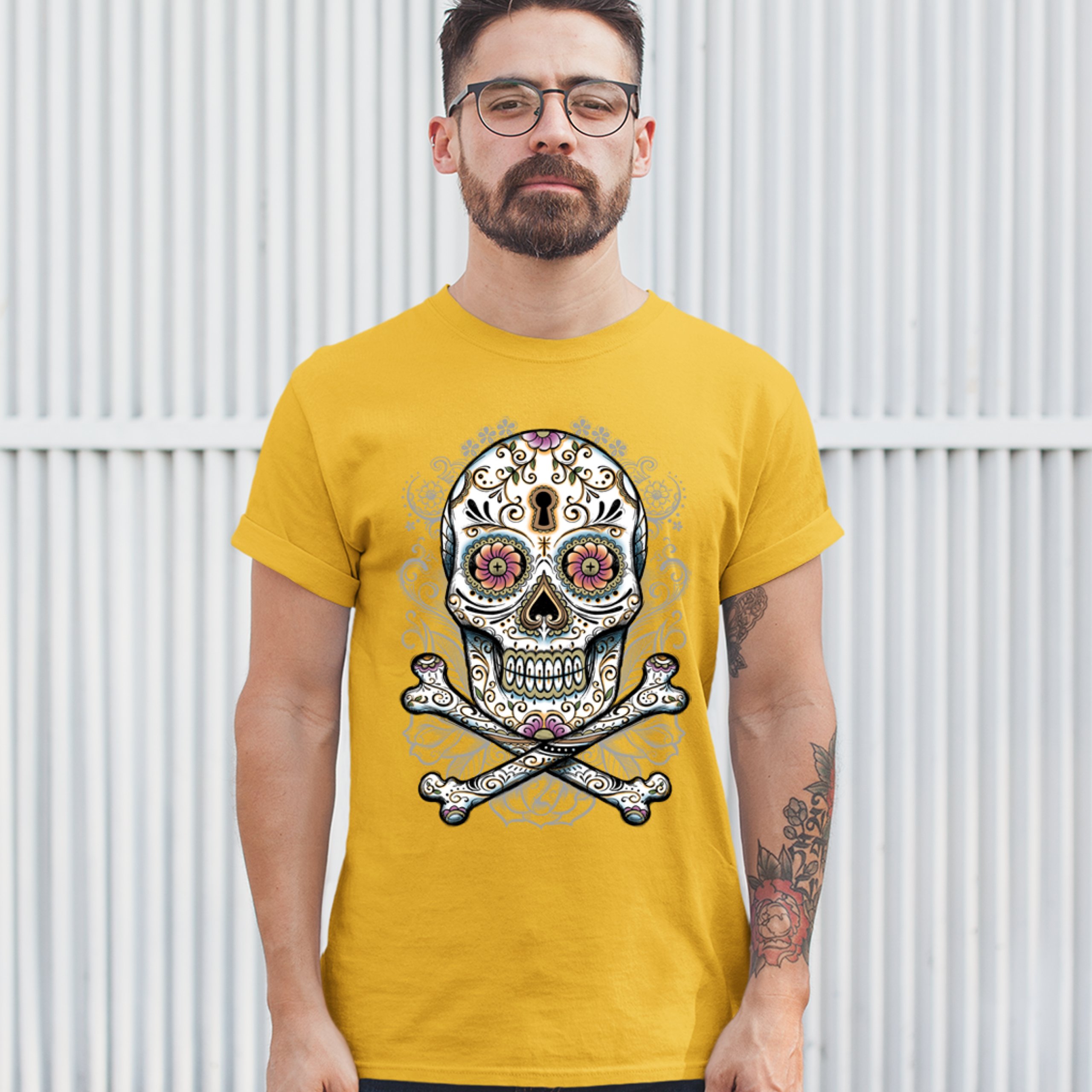 Calavera Sugar Skull T-shirt Mexican Day of the Dead Dia de Muertos Men's Tee - Picture 65 of 65