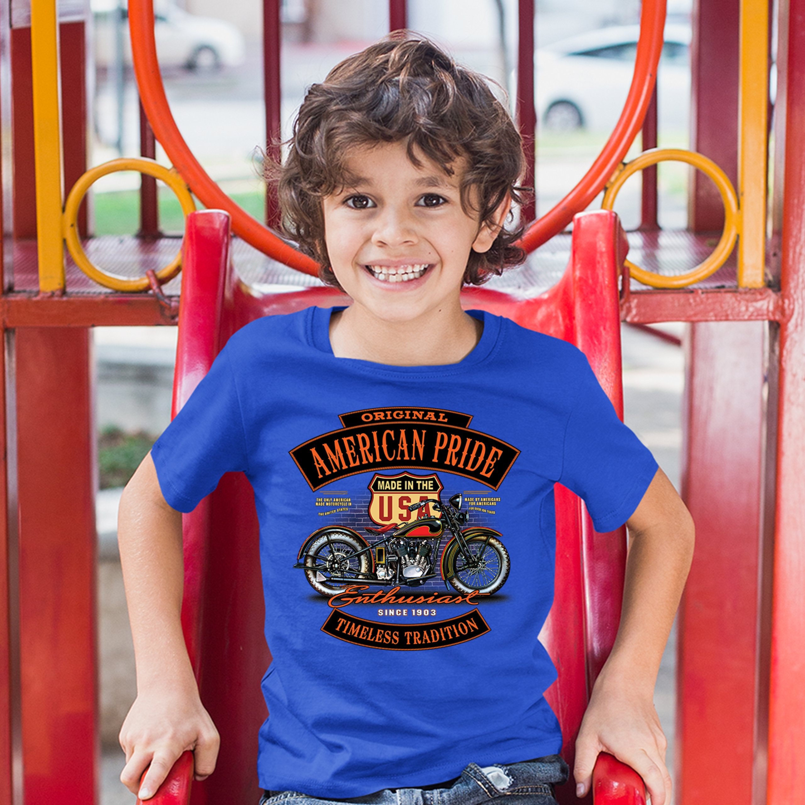 Original American Pride Youth T-shirt Biker Chopper Motorcycle Enthusiast Kids - Picture 25 of 29