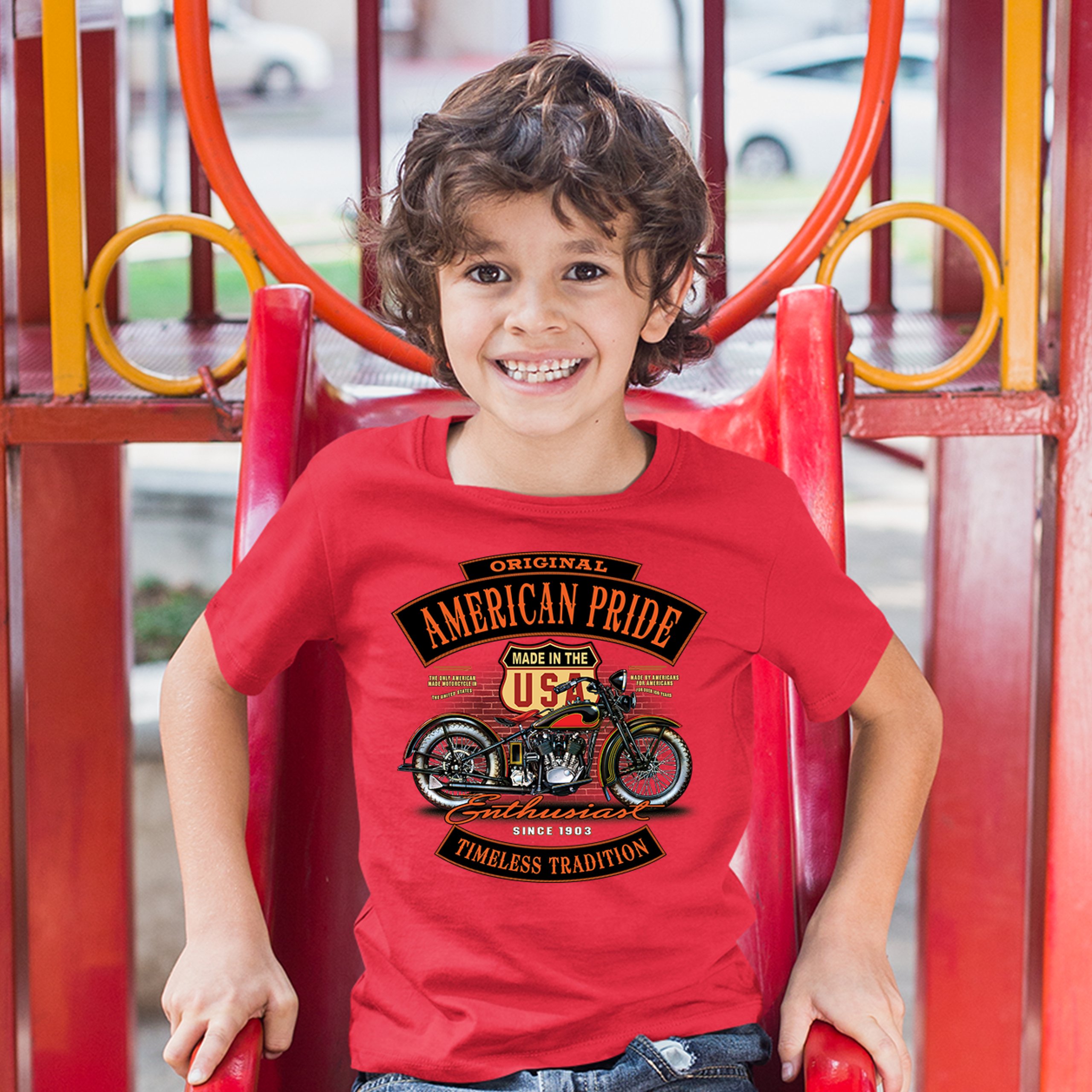 Original American Pride Youth T-shirt Biker Chopper Motorcycle Enthusiast Kids - Picture 17 of 29
