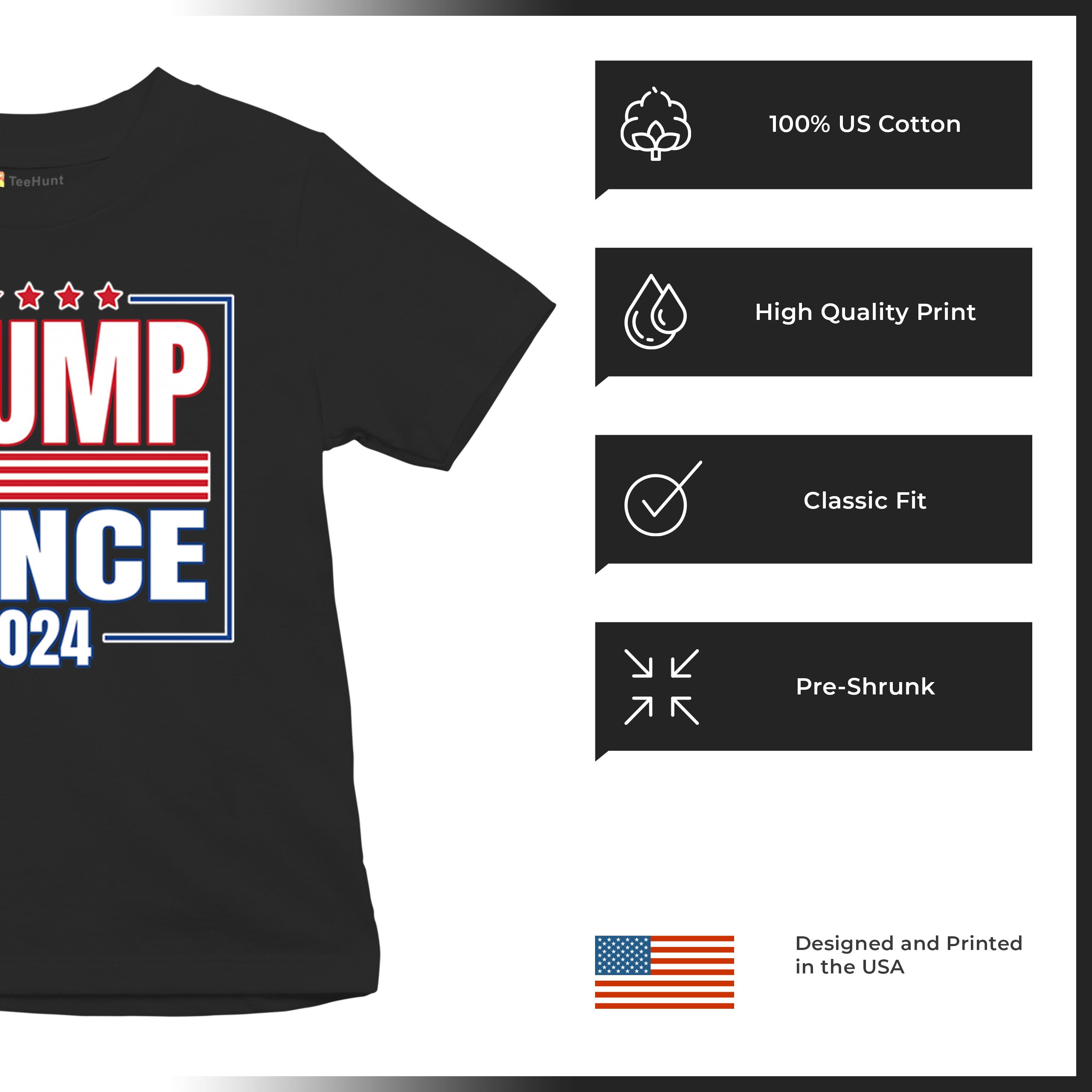 Trump Vance 2024 American Flag Youth T-shirt 47 President MAGA Republican Kids - Picture 7 of 50