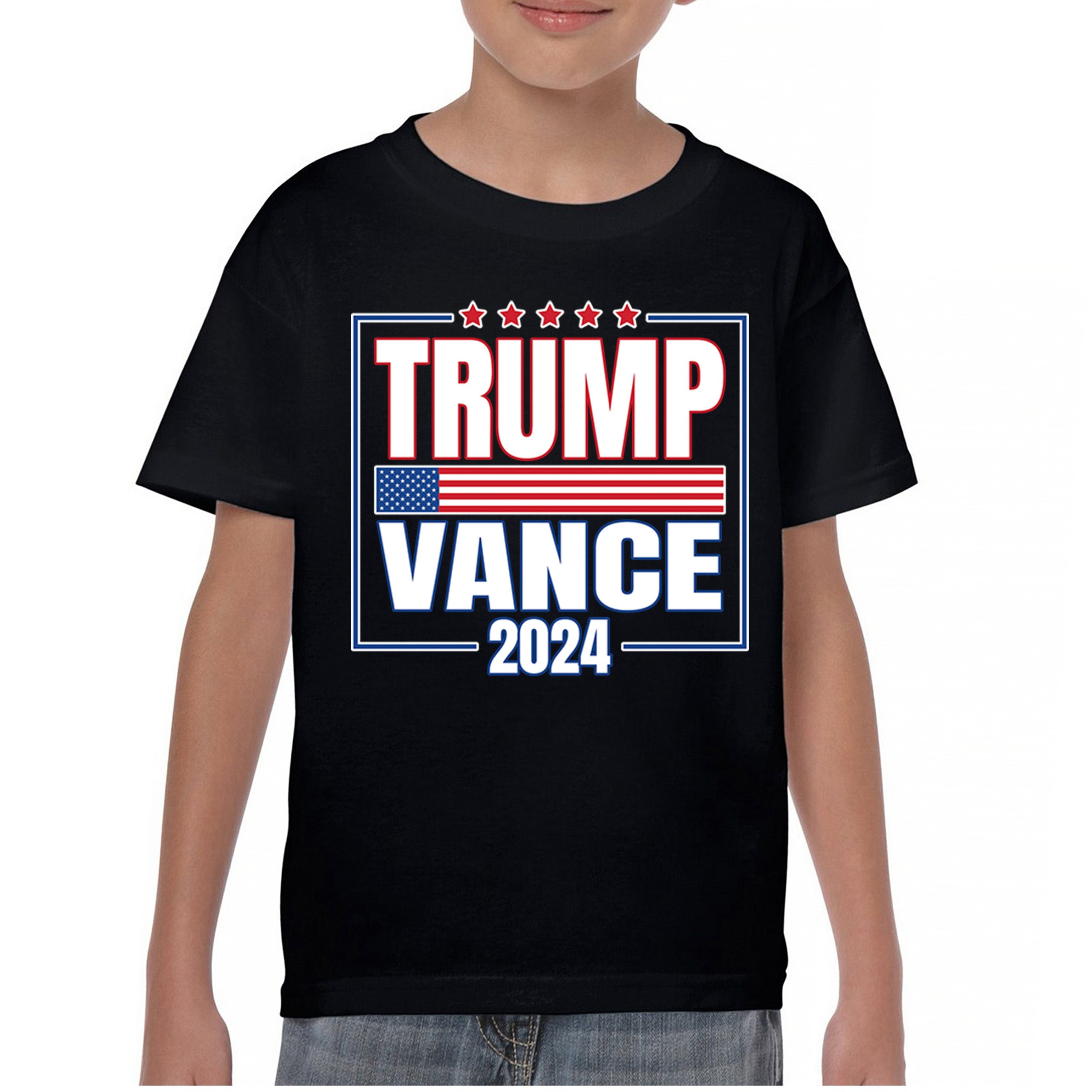 Trump Vance 2024 American Flag Youth T-shirt 47 President MAGA Republican Kids - Picture 2 of 50