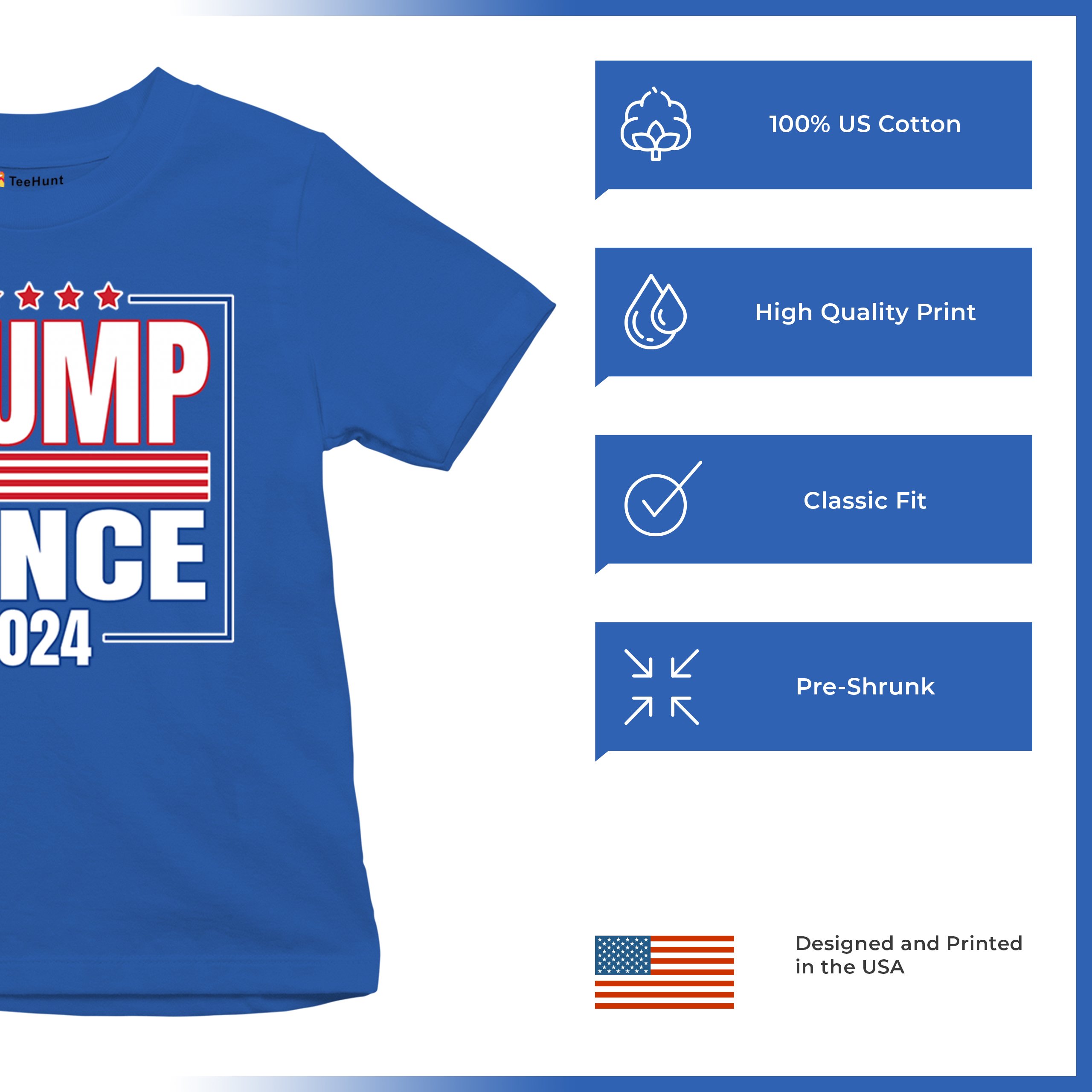 Trump Vance 2024 American Flag Youth T-shirt 47 President MAGA Republican Kids - Picture 42 of 50