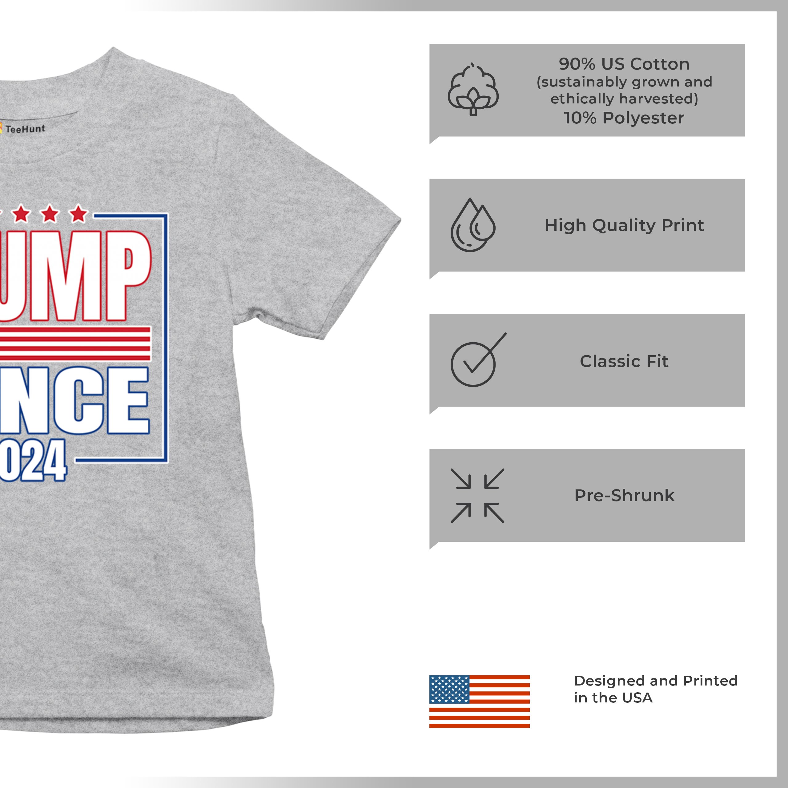 Trump Vance 2024 American Flag Youth T-shirt 47 President MAGA Republican Kids - Picture 14 of 50