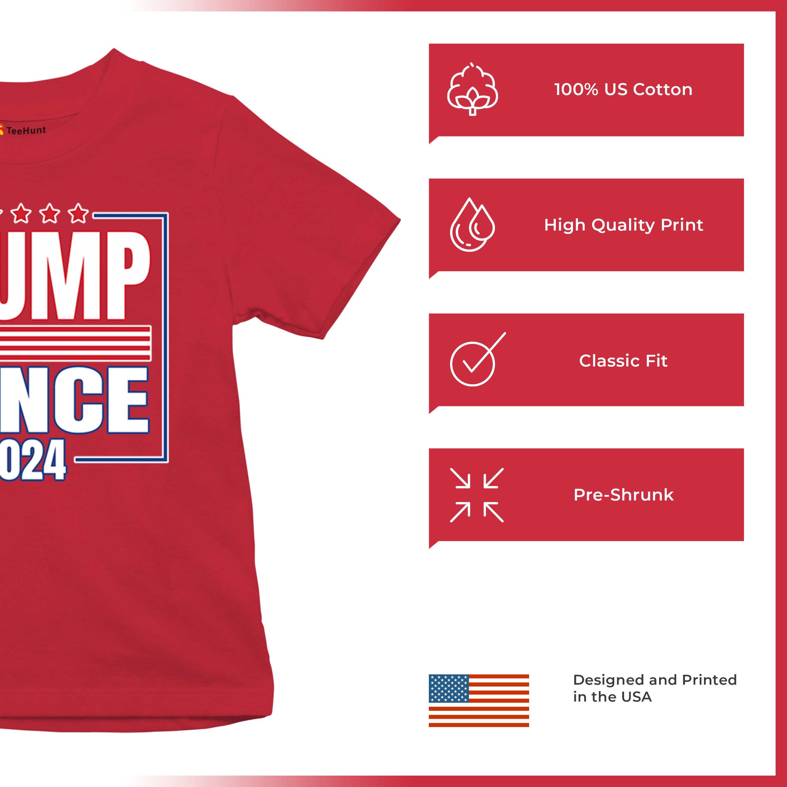 Trump Vance 2024 American Flag Youth T-shirt 47 President MAGA Republican Kids - Picture 21 of 50