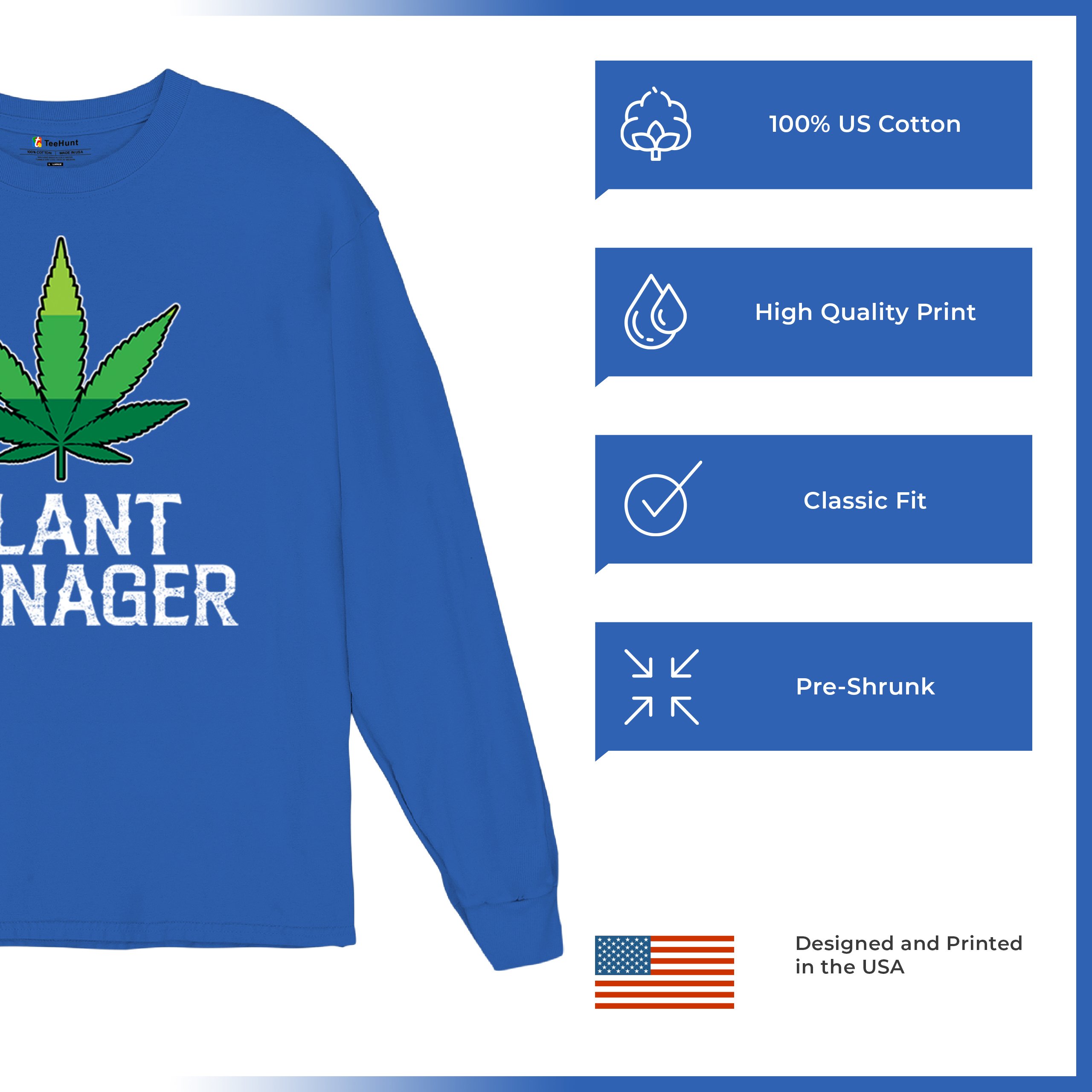 Plant Manager Long Sleeve T-shirt Funny Pot Leaf Smoking 420 Marijuana Cannabis - Picture 49 of 57