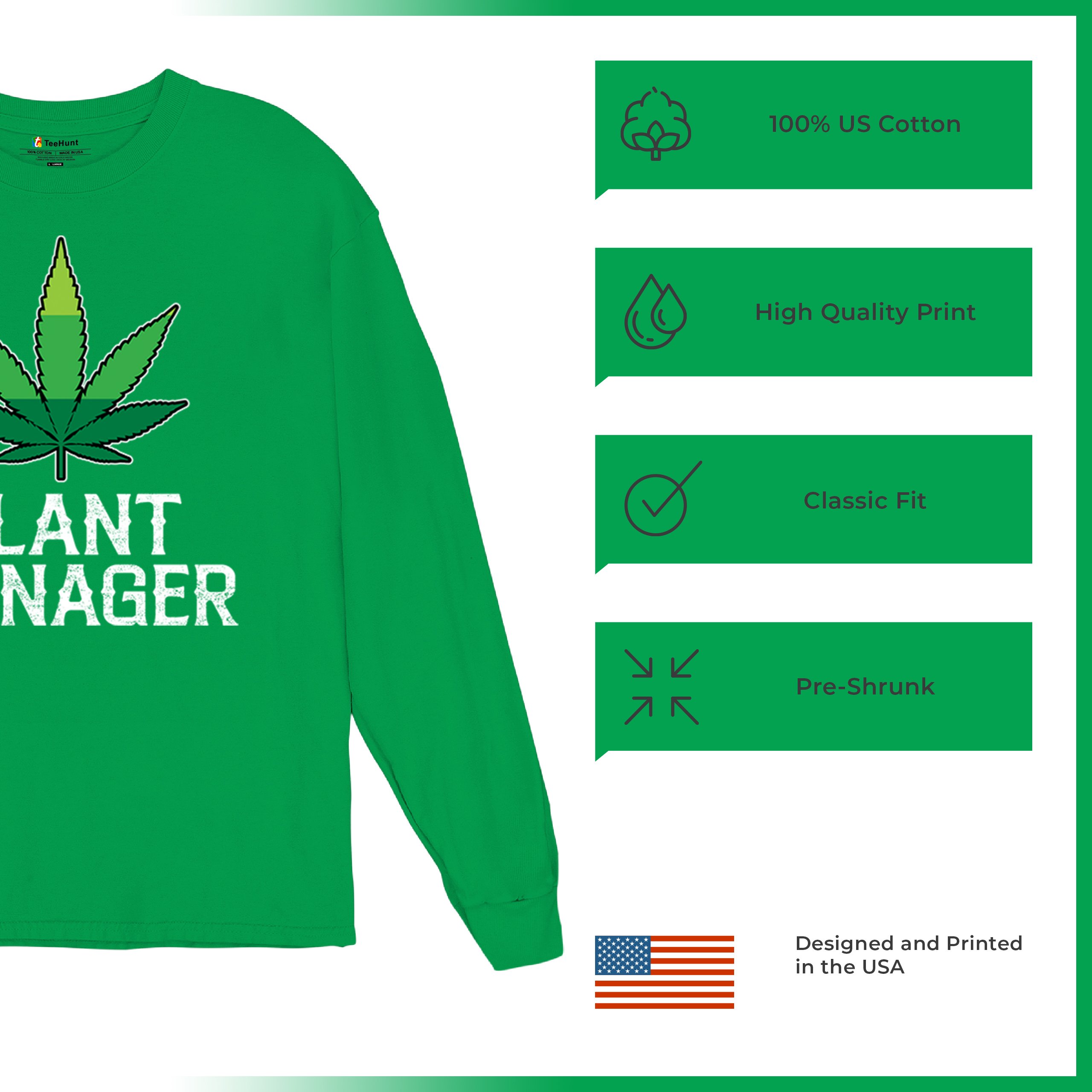 Plant Manager Long Sleeve T-shirt Funny Pot Leaf Smoking 420 Marijuana Cannabis - Picture 35 of 57