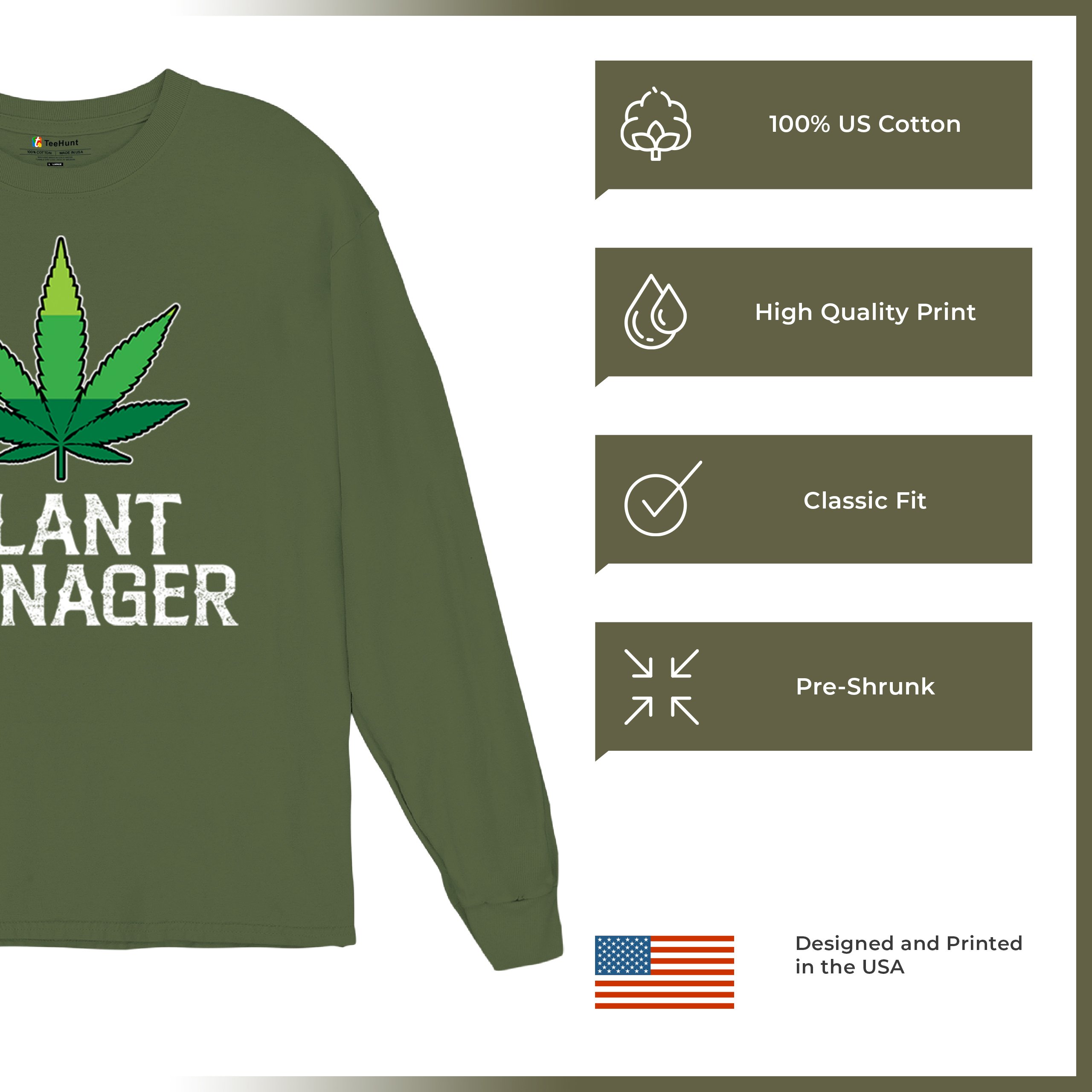 Plant Manager Long Sleeve T-shirt Funny Pot Leaf Smoking 420 Marijuana Cannabis - Picture 42 of 57