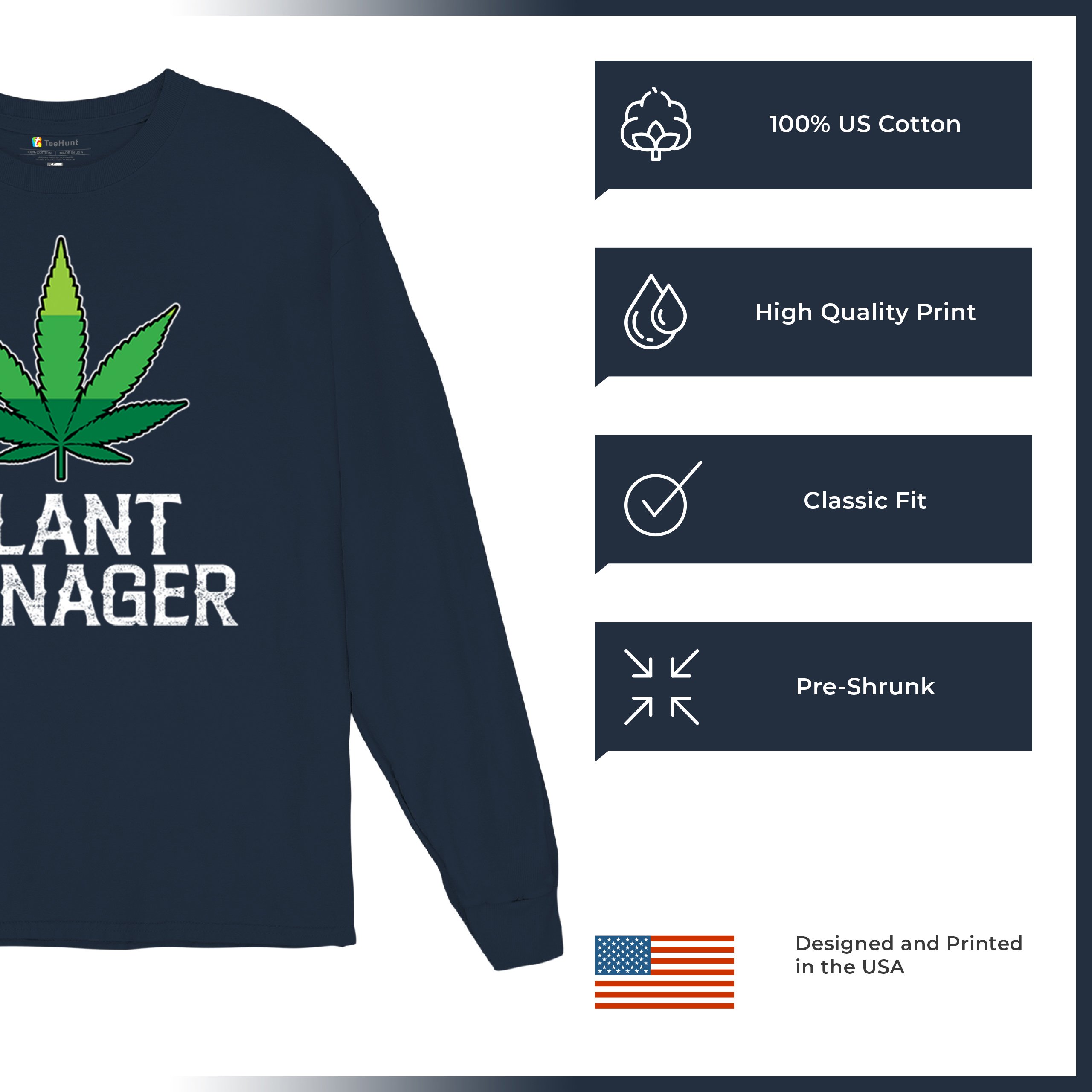 Plant Manager Long Sleeve T-shirt Funny Pot Leaf Smoking 420 Marijuana Cannabis - Picture 28 of 57