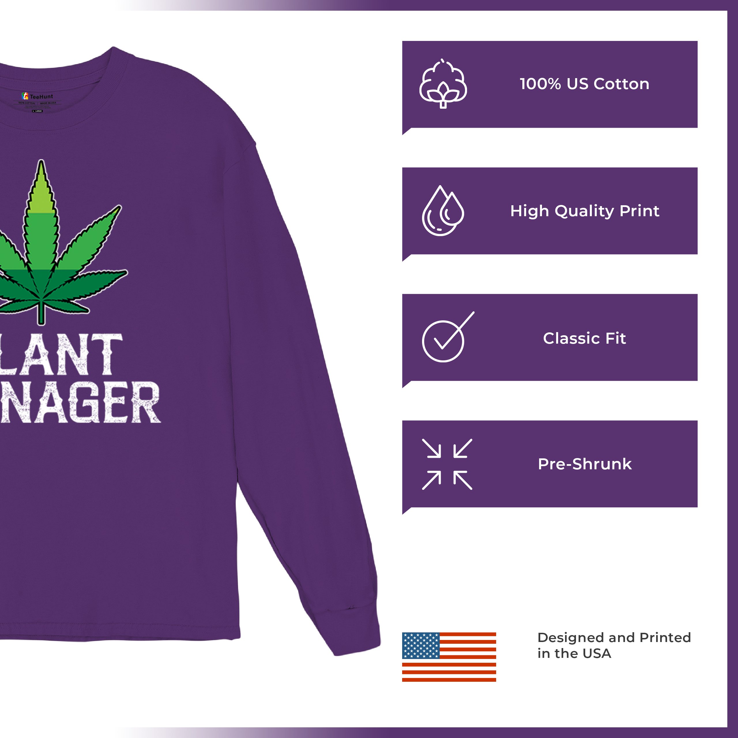 Plant Manager Long Sleeve T-shirt Funny Pot Leaf Smoking 420 Marijuana Cannabis - Picture 14 of 57