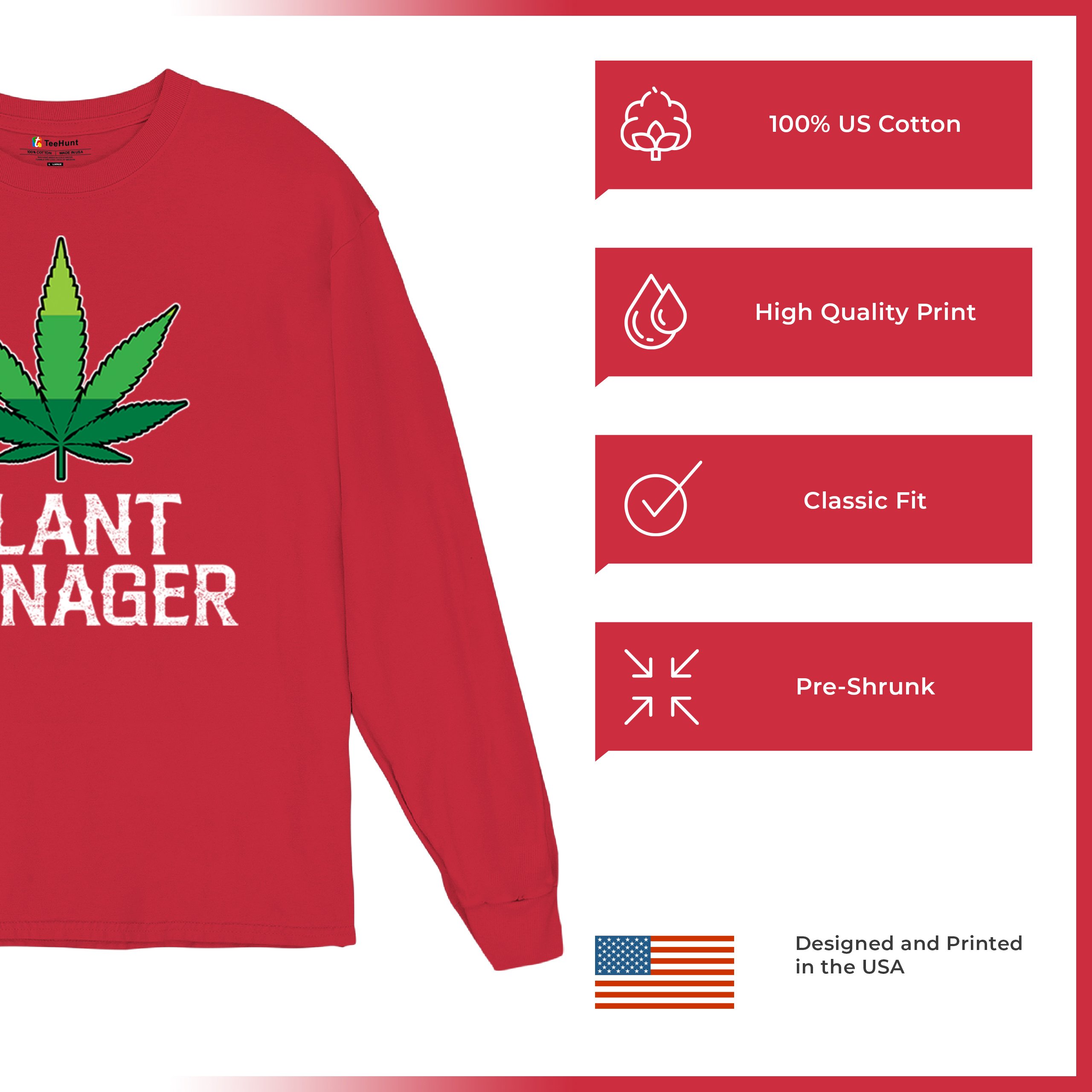 Plant Manager Long Sleeve T-shirt Funny Pot Leaf Smoking 420 Marijuana Cannabis - Picture 21 of 57