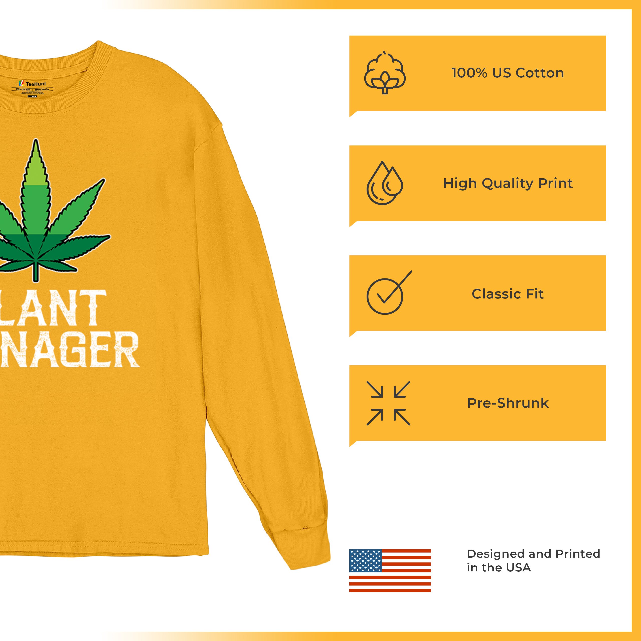 Plant Manager Long Sleeve T-shirt Funny Pot Leaf Smoking 420 Marijuana Cannabis - Picture 56 of 57