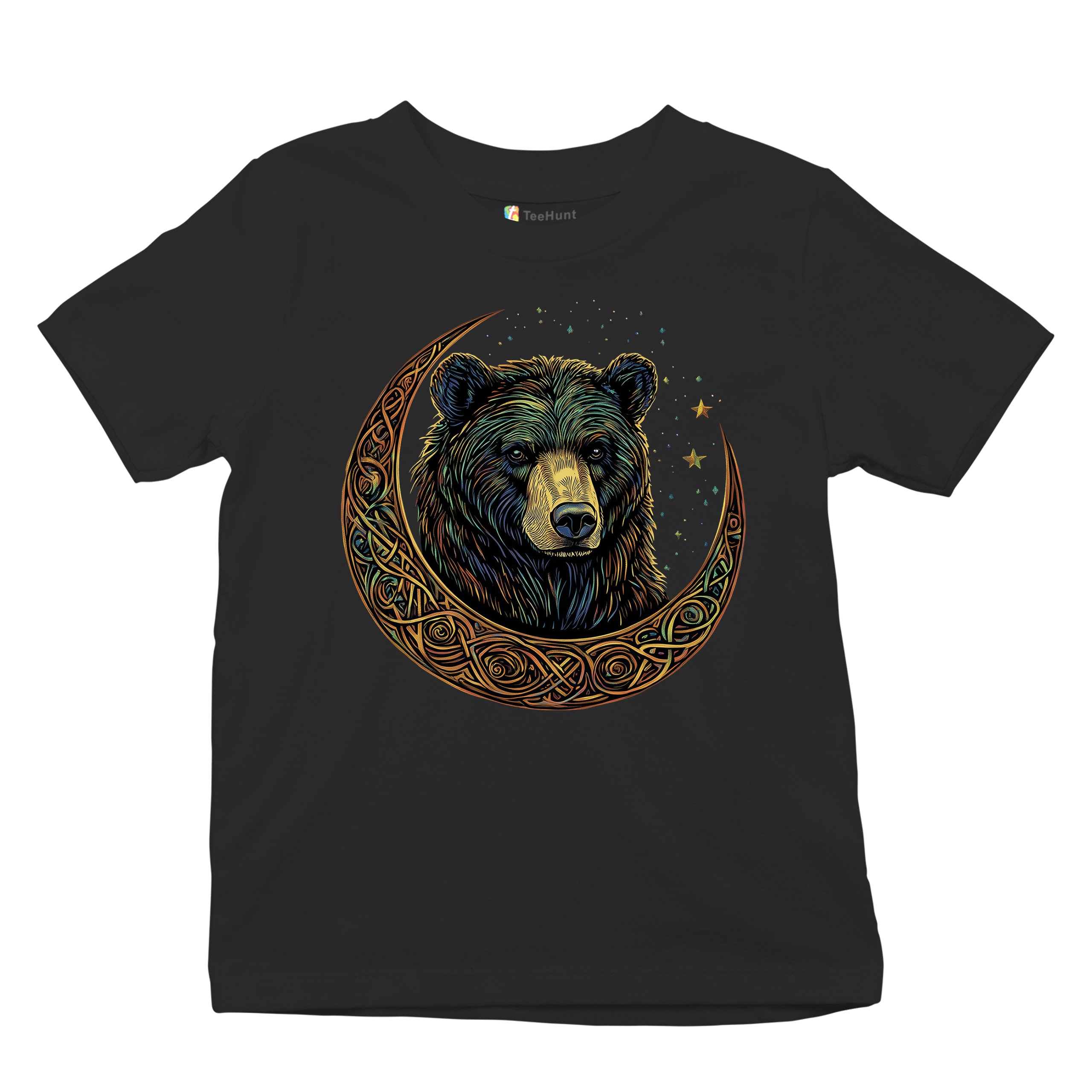 Celtic Moon Bear Youth T-shirt Mystical Forest Animal Wildlife Celestial Kids - Picture 6 of 50