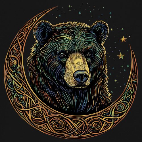 Celtic Moon Bear Youth T-shirt Mystical Forest Animal Wildlife Celestial Kids - Picture 4 of 50