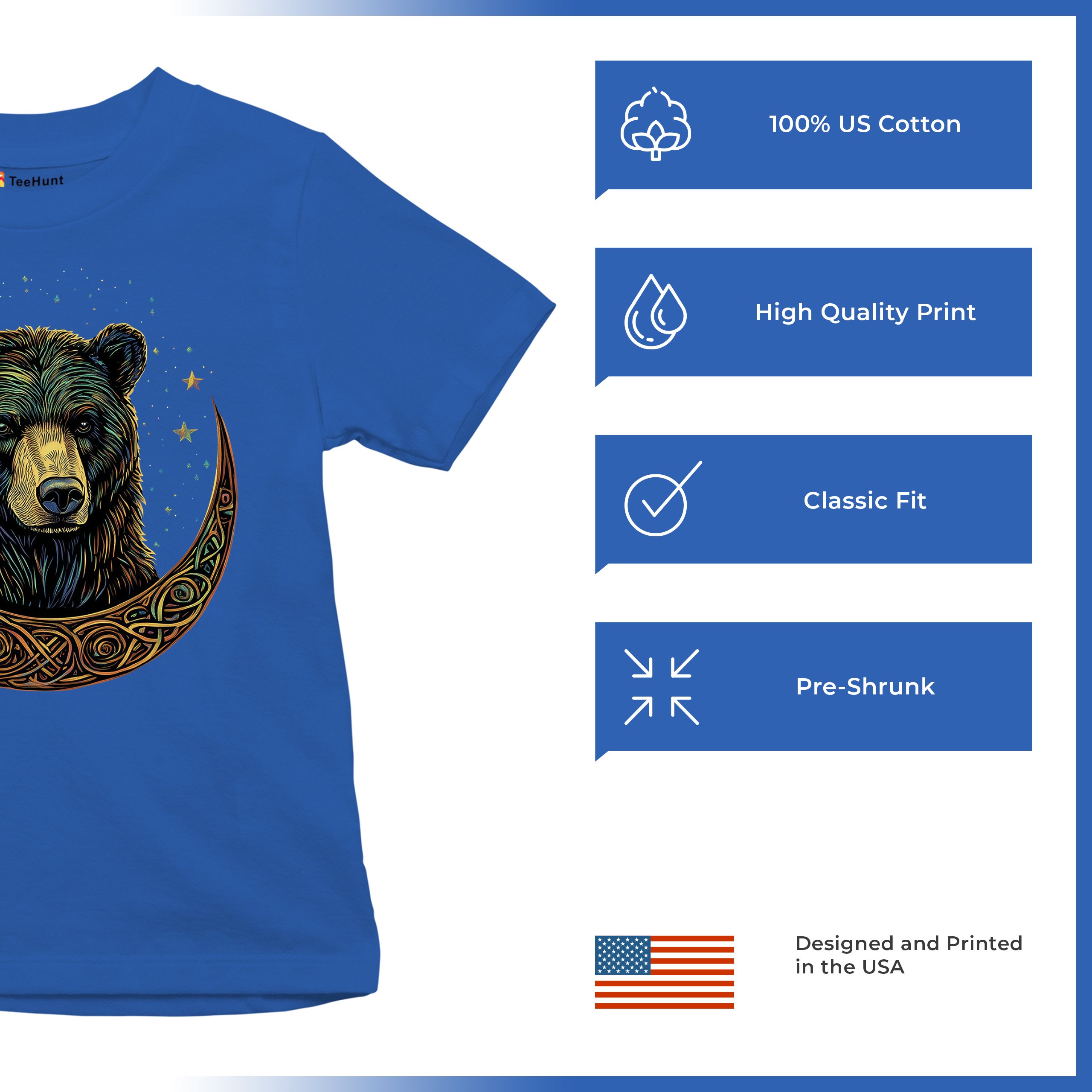 Celtic Moon Bear Youth T-shirt Mystical Forest Animal Wildlife Celestial Kids - Picture 42 of 50
