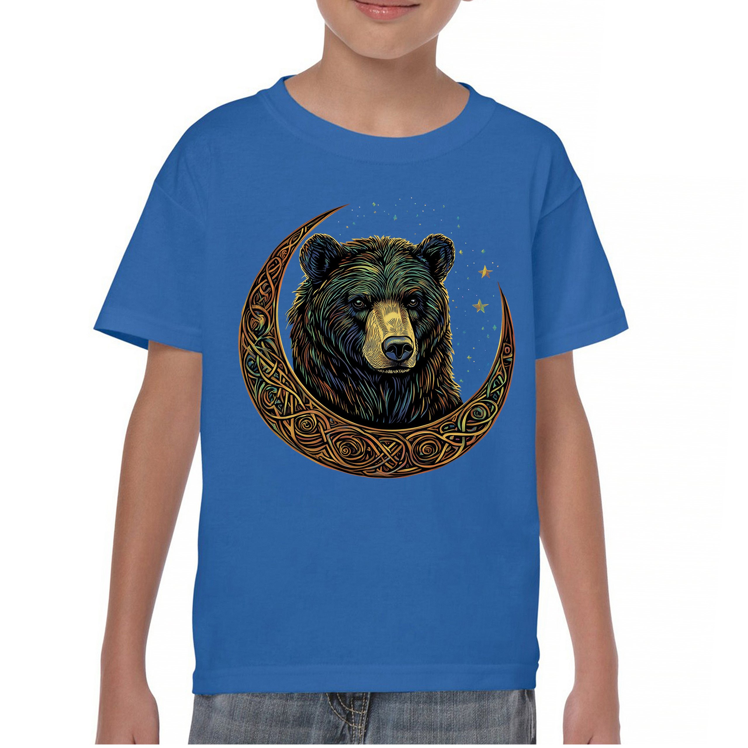 Celtic Moon Bear Youth T-shirt Mystical Forest Animal Wildlife Celestial Kids - Picture 37 of 50