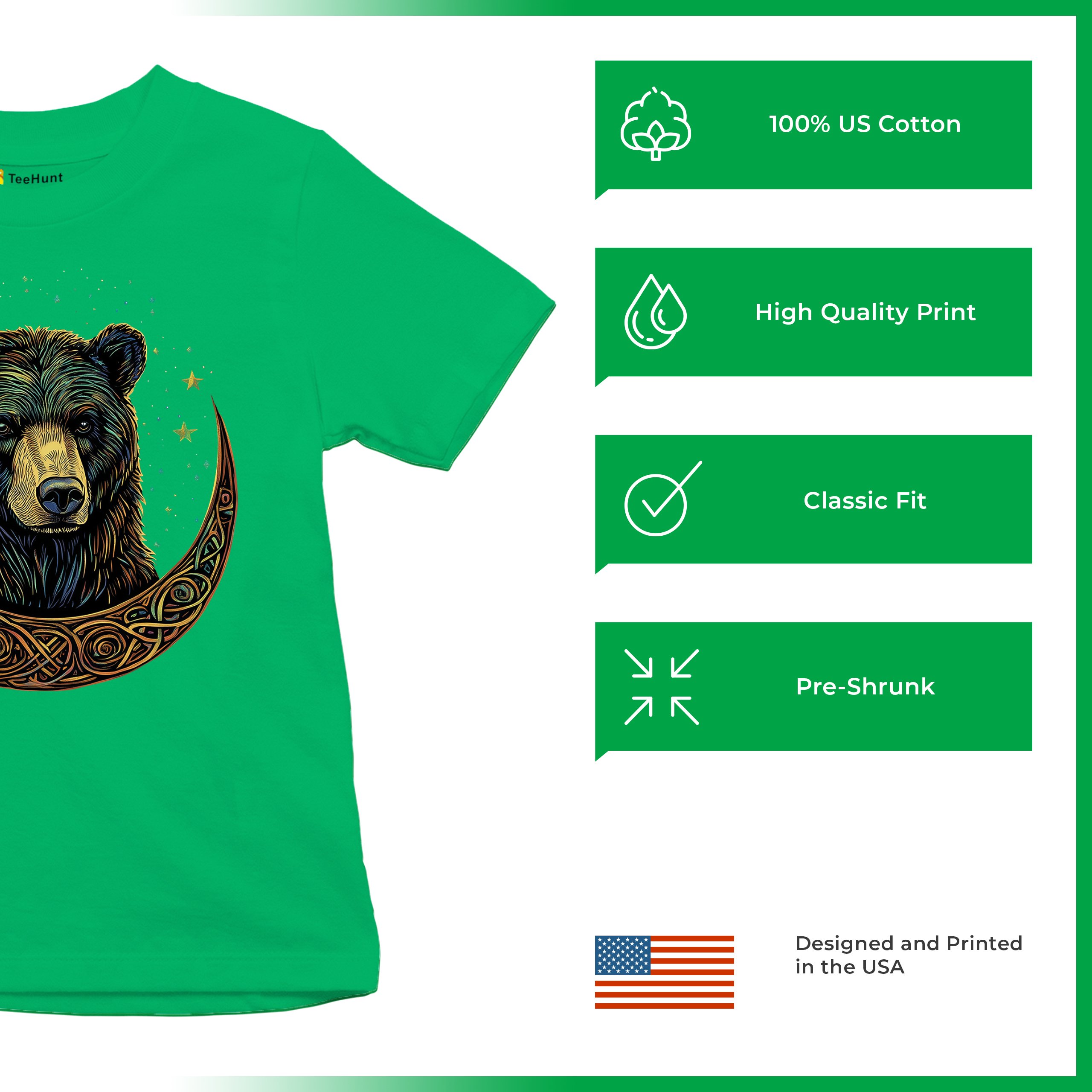 Celtic Moon Bear Youth T-shirt Mystical Forest Animal Wildlife Celestial Kids - Picture 35 of 50