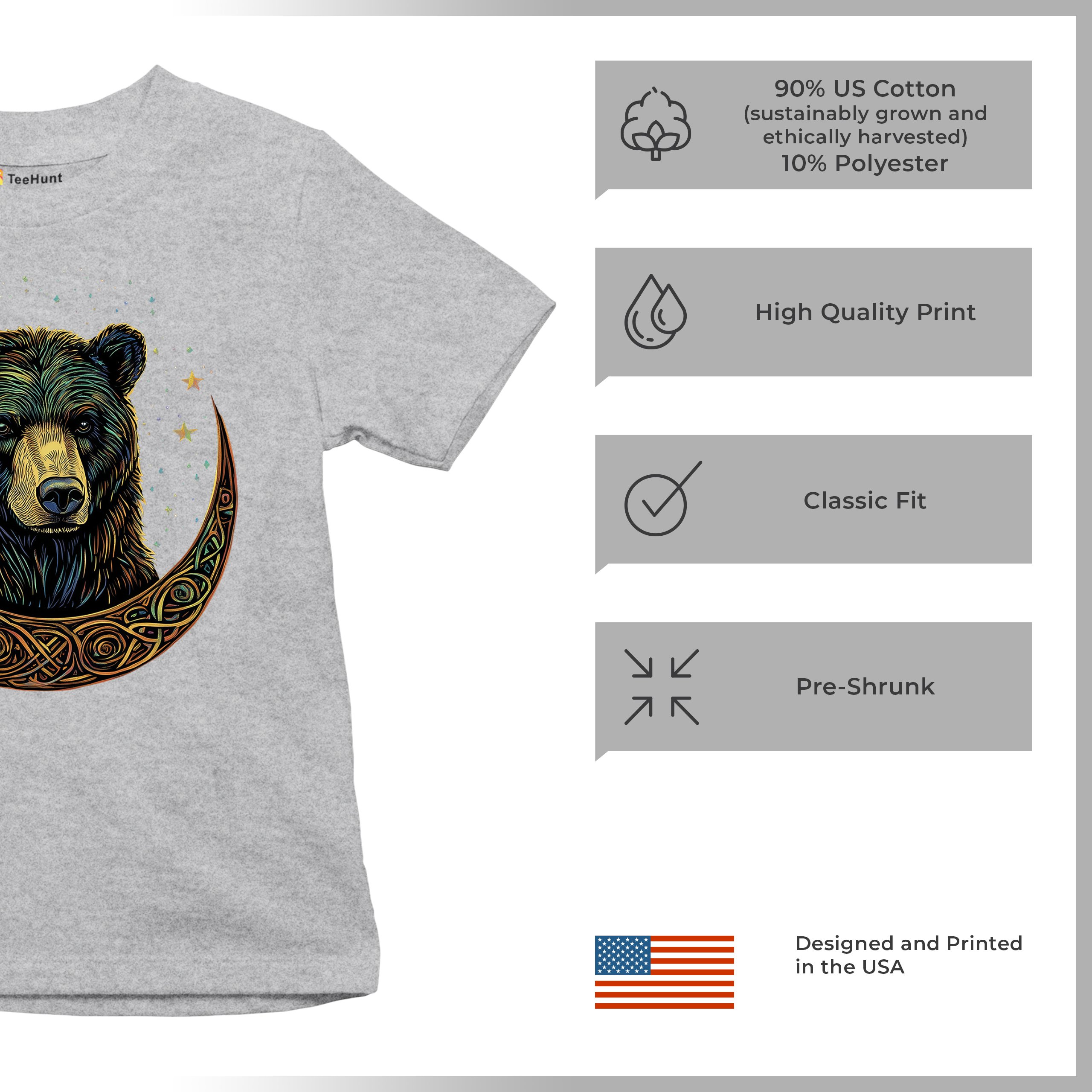 Celtic Moon Bear Youth T-shirt Mystical Forest Animal Wildlife Celestial Kids - Picture 14 of 50