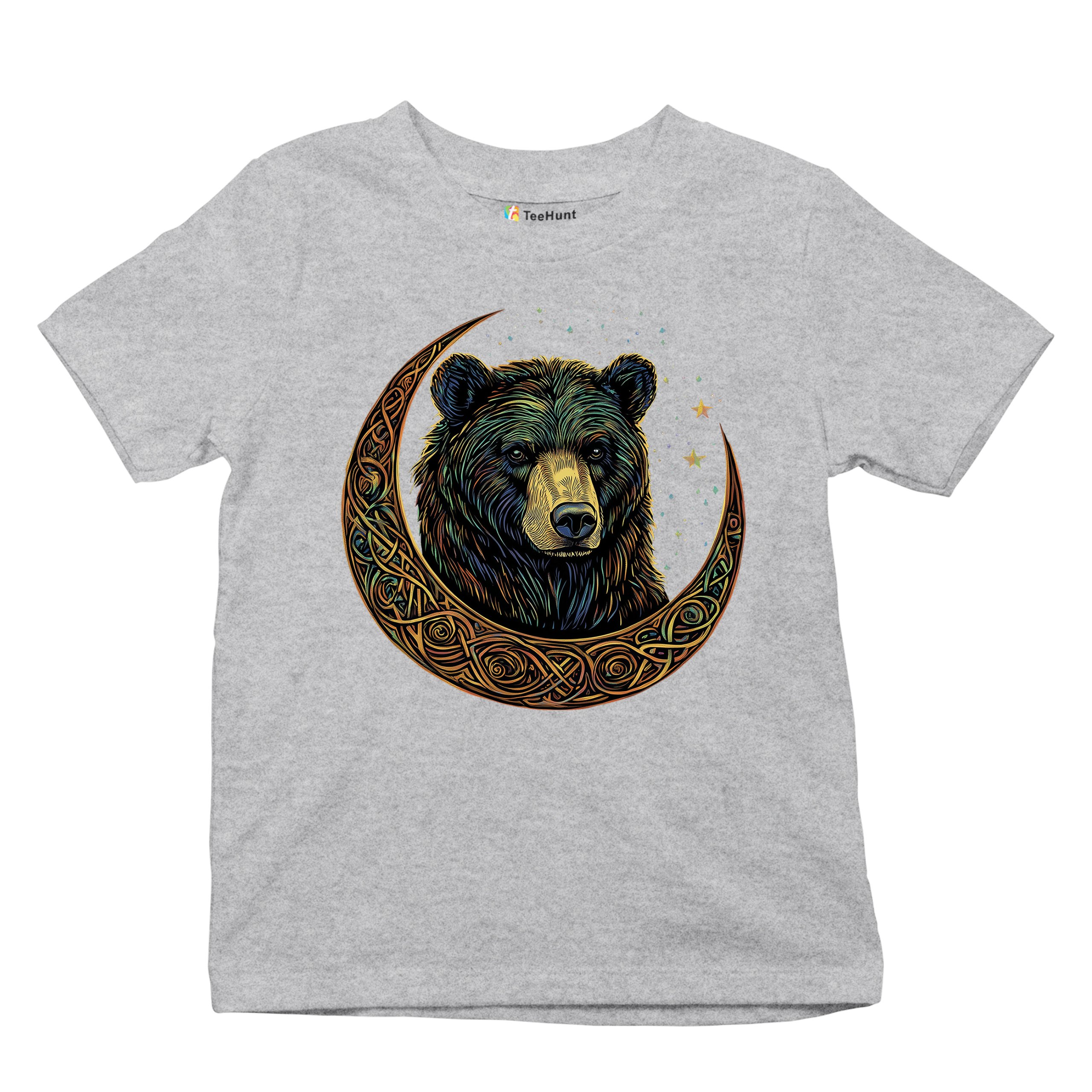 Celtic Moon Bear Youth T-shirt Mystical Forest Animal Wildlife Celestial Kids - Picture 13 of 50