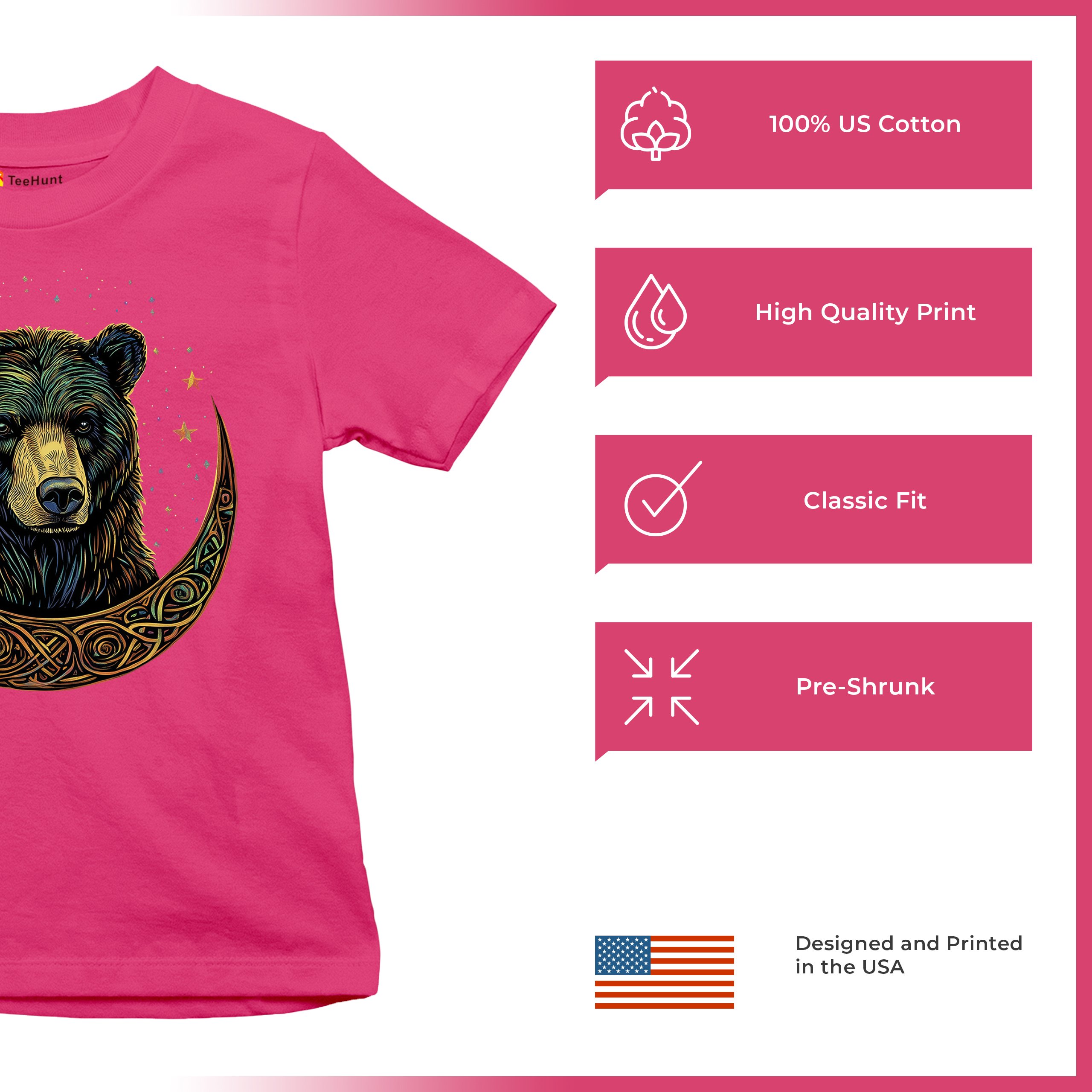 Celtic Moon Bear Youth T-shirt Mystical Forest Animal Wildlife Celestial Kids - Picture 49 of 50