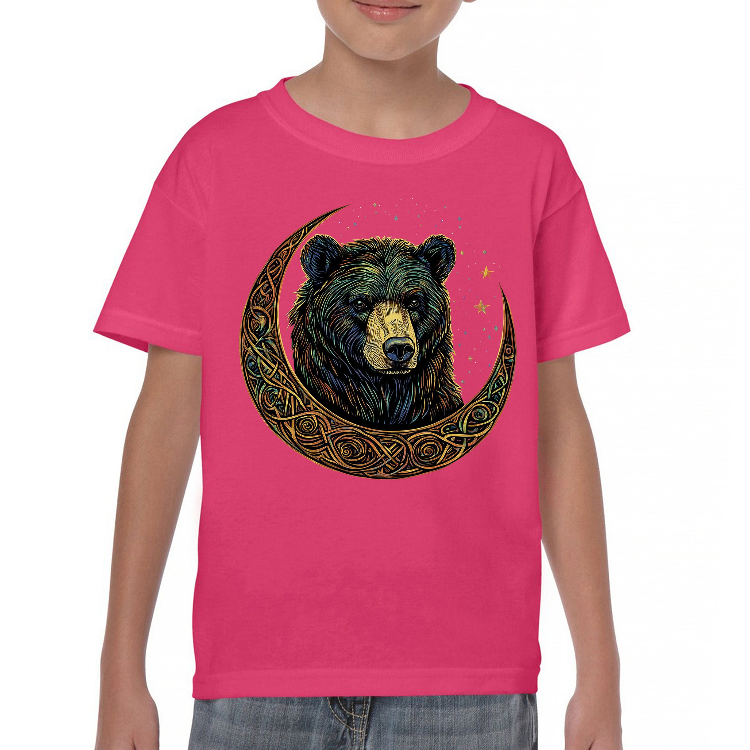 Celtic Moon Bear Youth T-shirt Mystical Forest Animal Wildlife Celestial Kids - Picture 44 of 50
