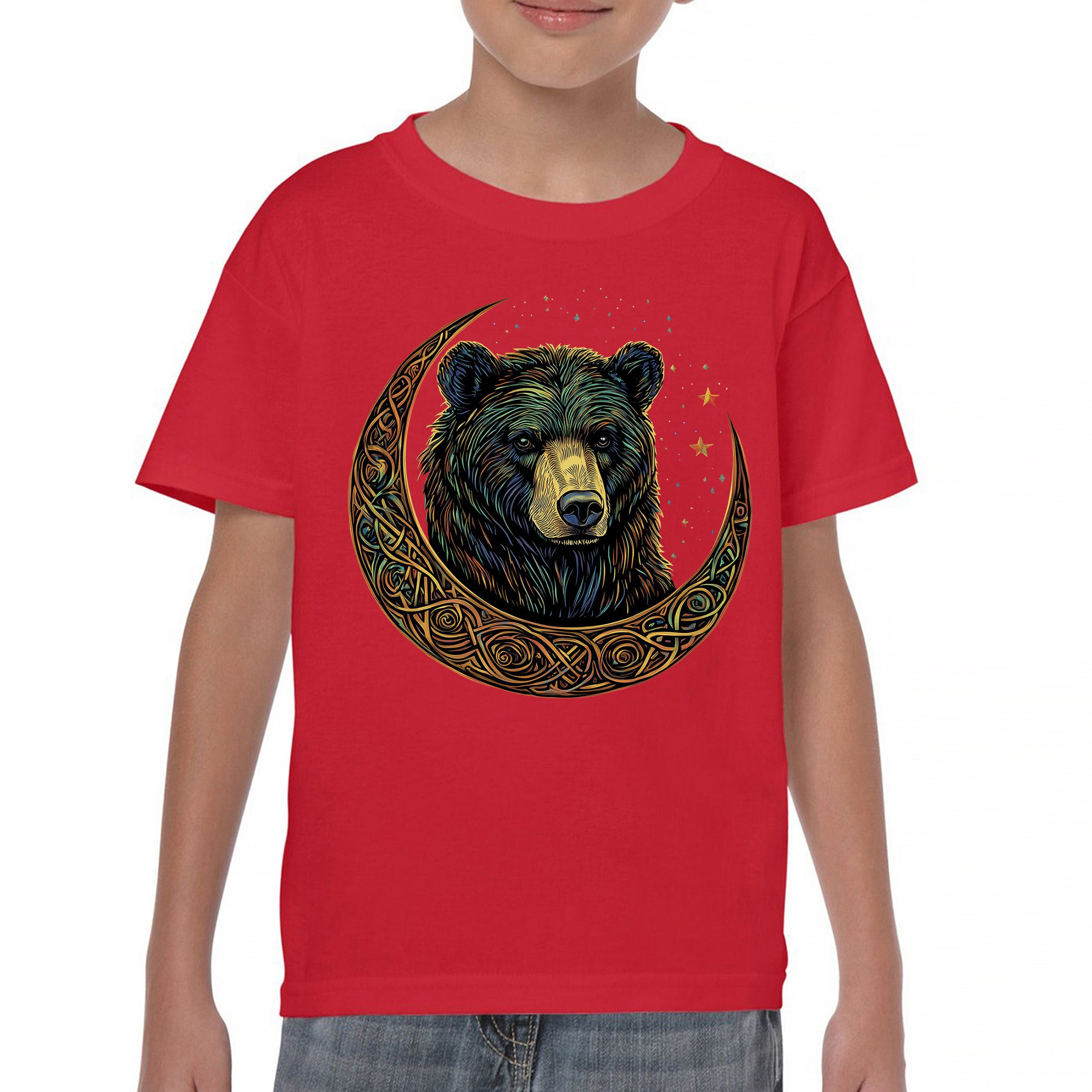 Celtic Moon Bear Youth T-shirt Mystical Forest Animal Wildlife Celestial Kids - Picture 16 of 50