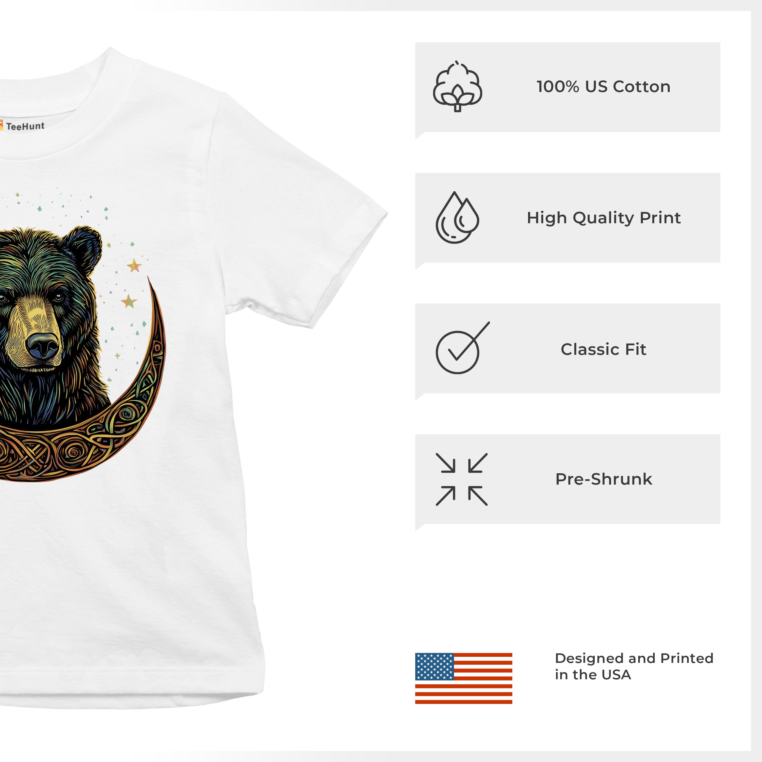 Celtic Moon Bear Youth T-shirt Mystical Forest Animal Wildlife Celestial Kids - Picture 28 of 50
